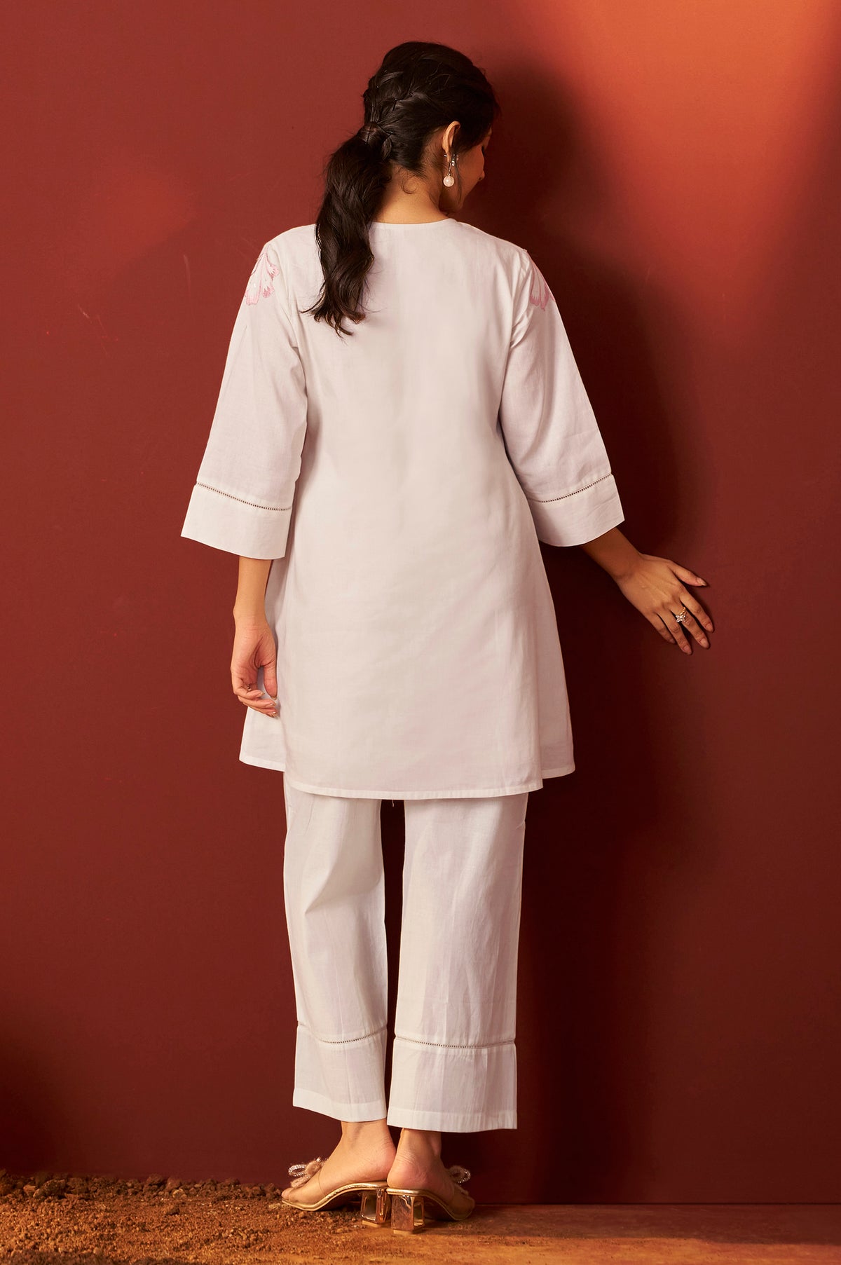 Off White Pure Cotton Embroidered Co-Ord Set