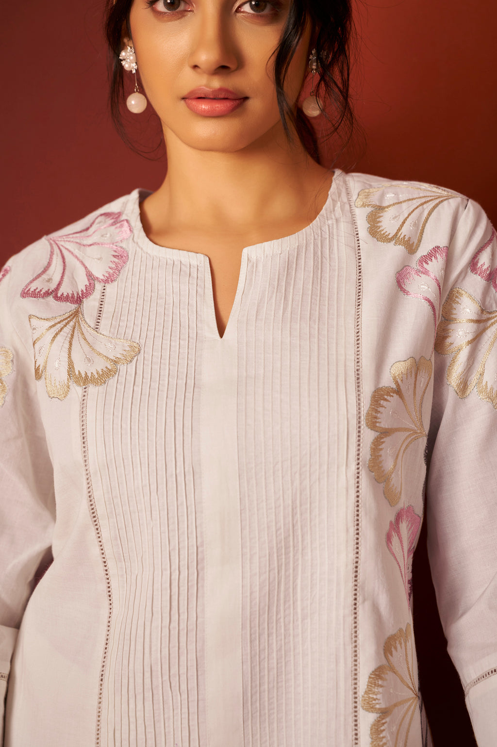 Off White Pure Cotton Embroidered Co-Ord Set
