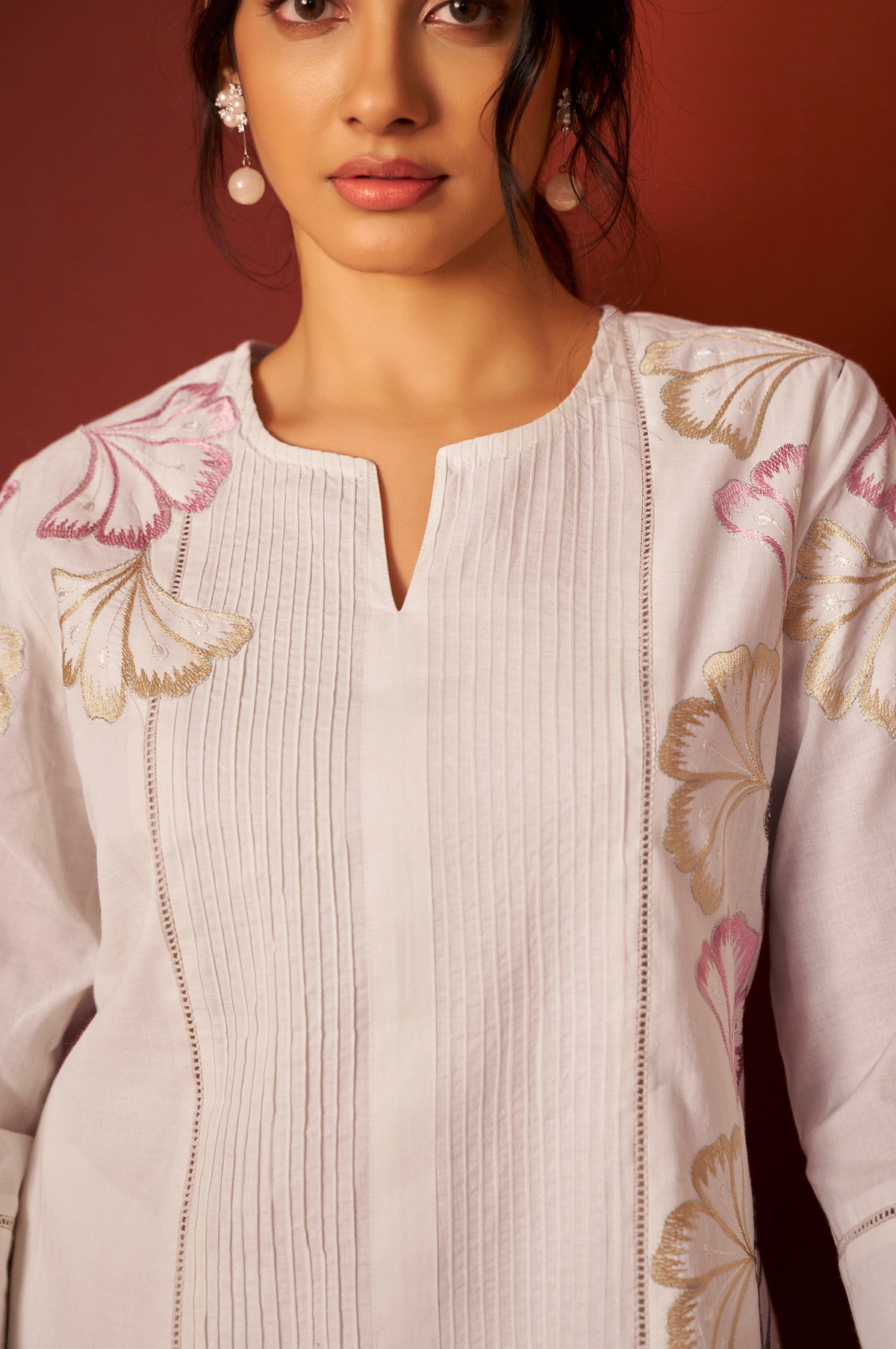 Off White Pure Cotton Embroidered Co-Ord Set