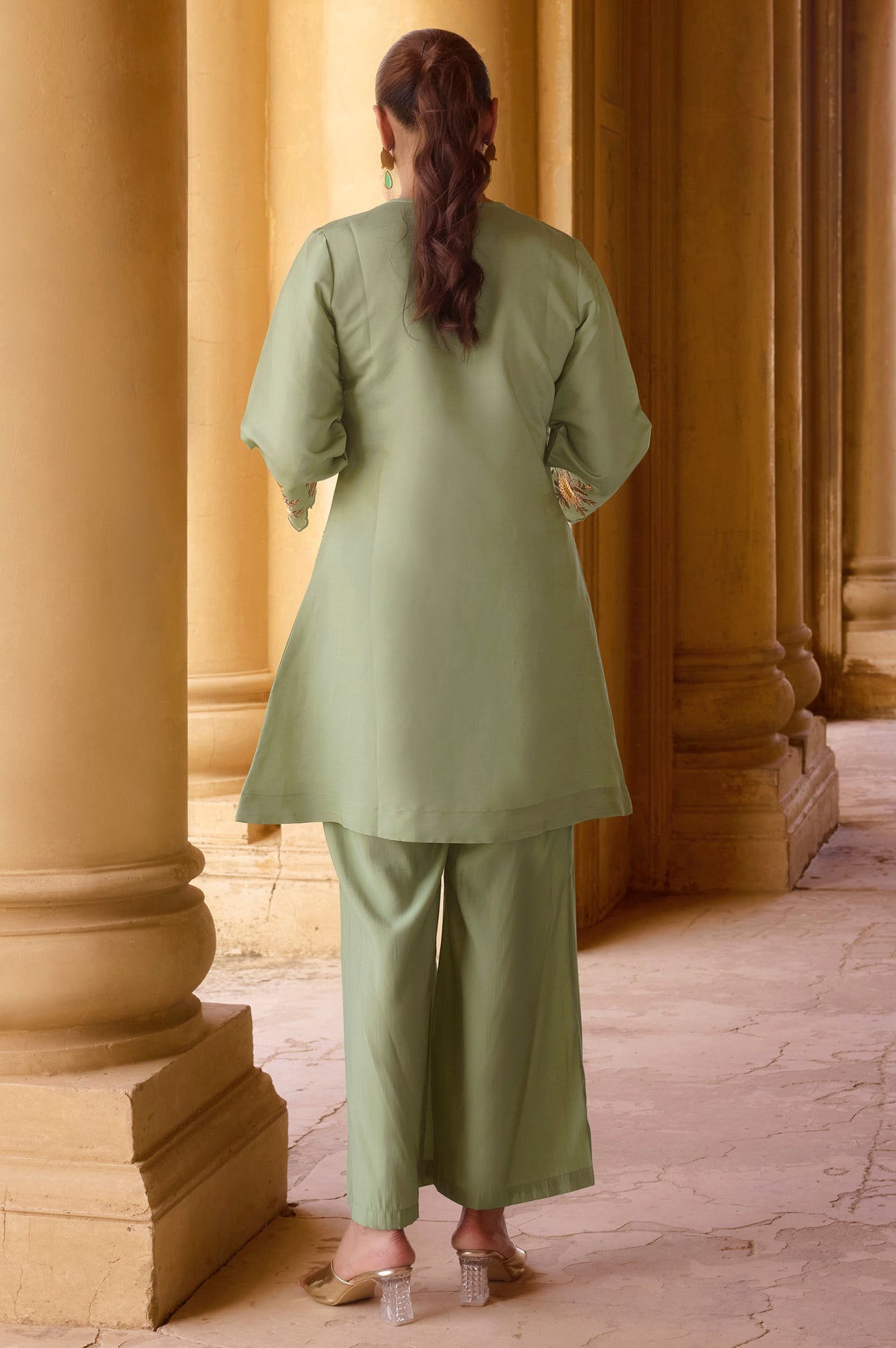 Mustard Yellow Embroidered Roman Silk Co-Ord Set