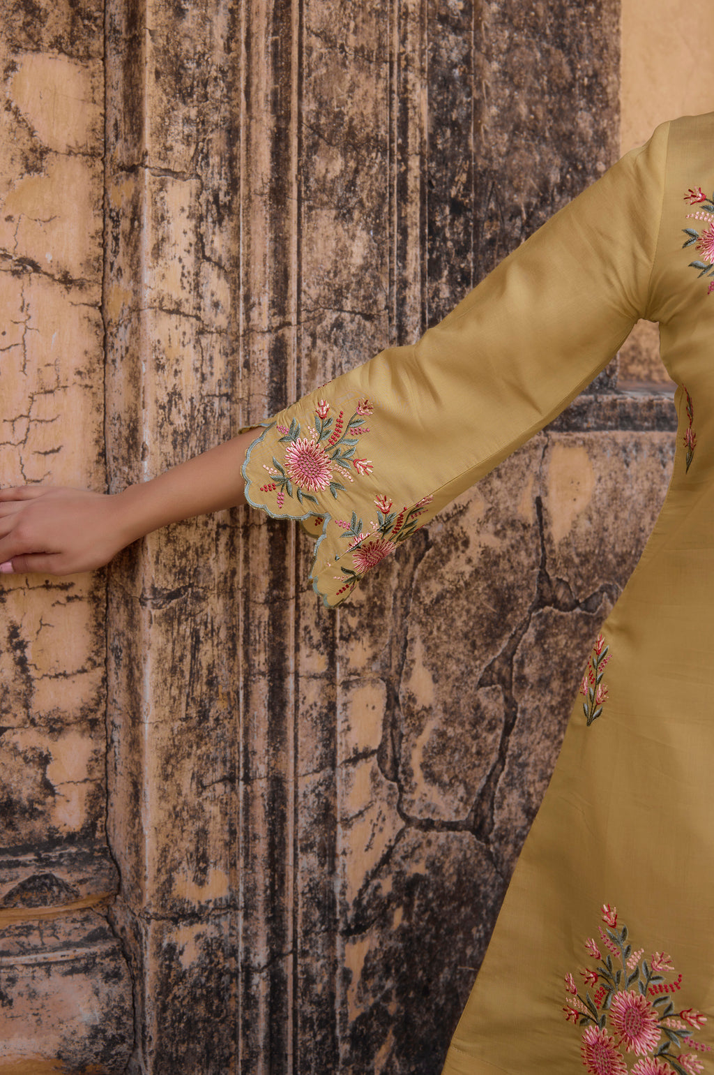 Mustard Yellow Embroidered Roman Silk Co-Ord Set
