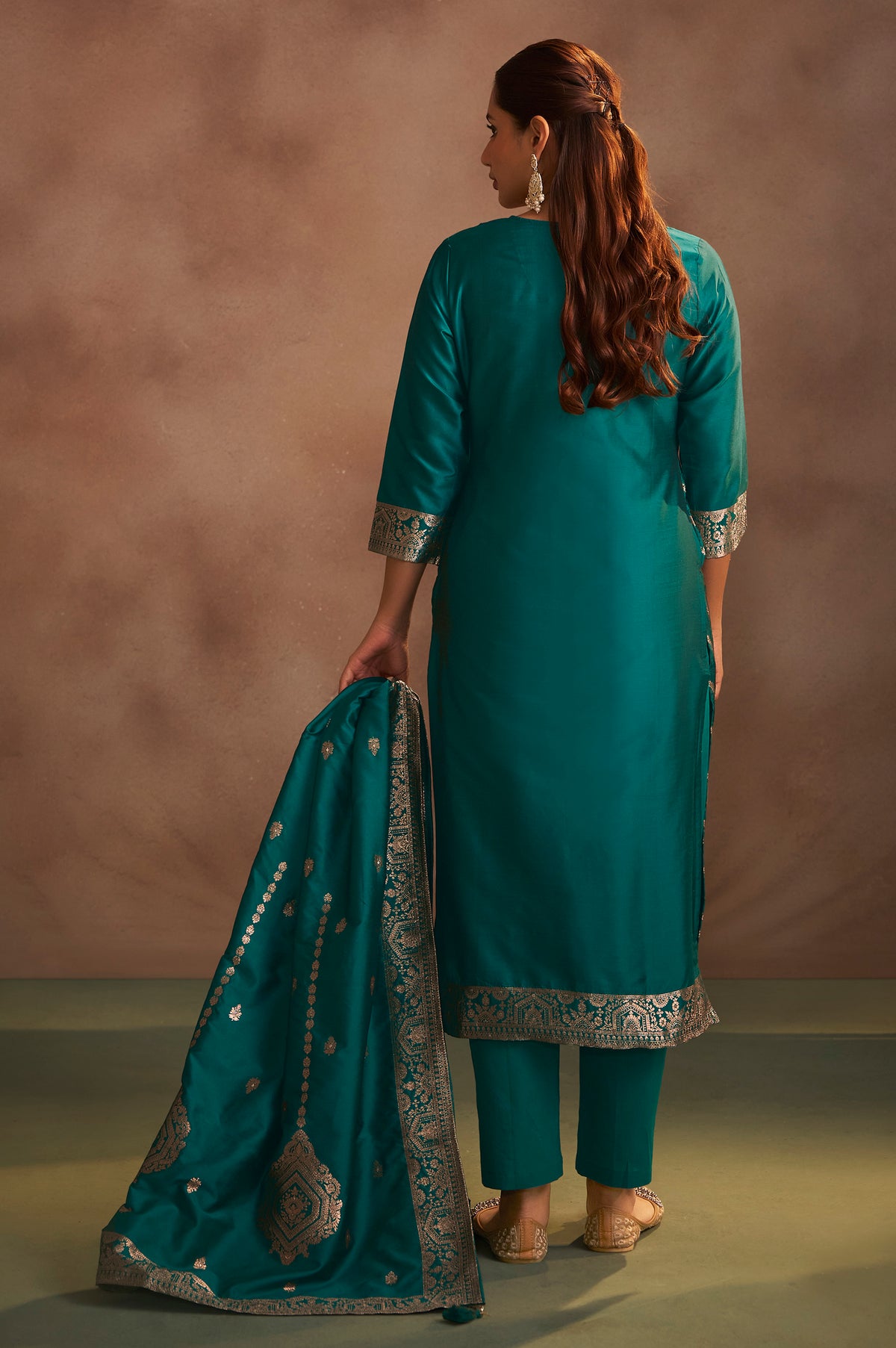 Rama Green Jacquard Art Silk Straight Kurta Set