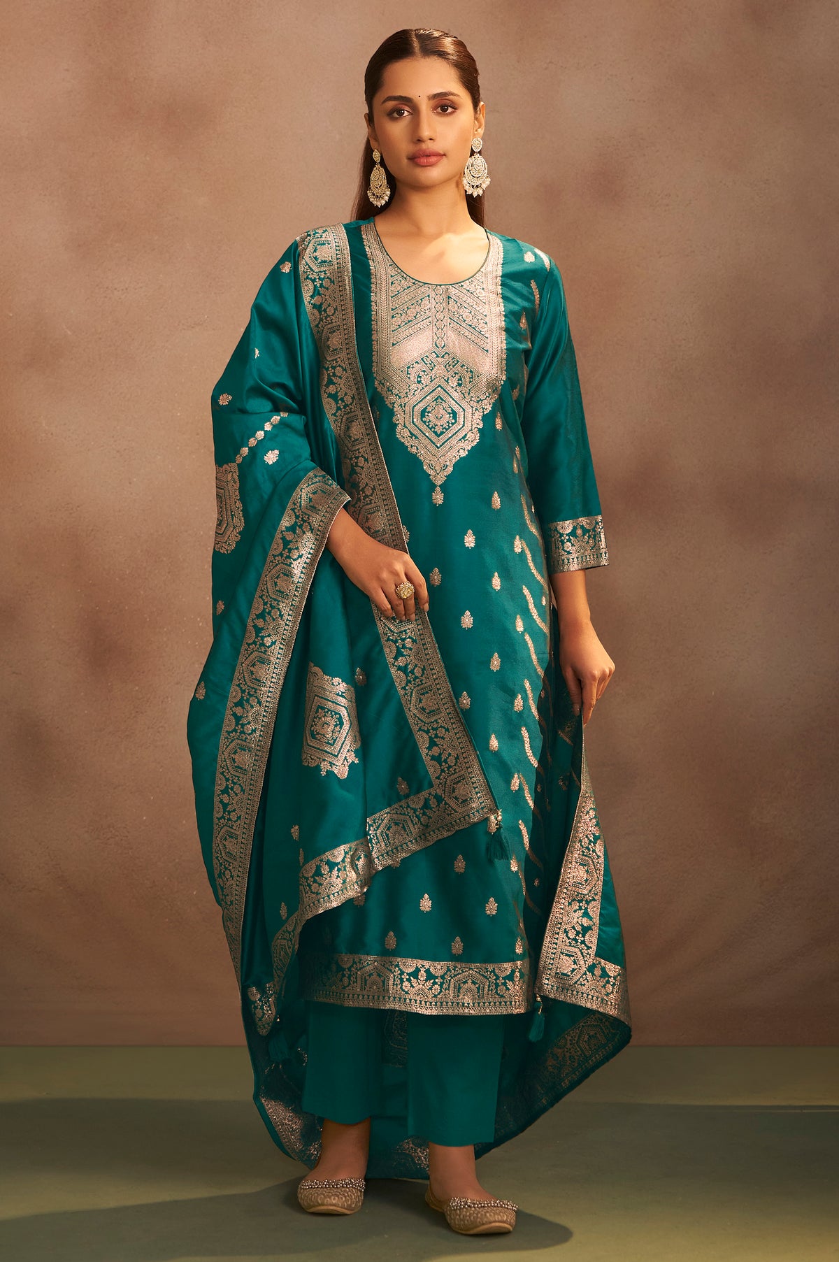 Rama Green Jacquard Art Silk Straight Kurta Set