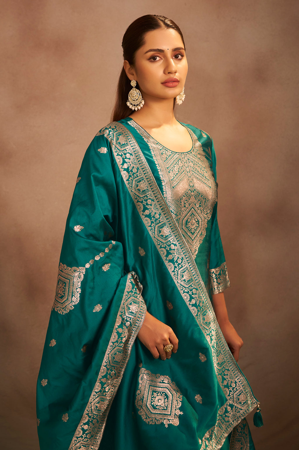 Rama Green Jacquard Art Silk Straight Kurta Set