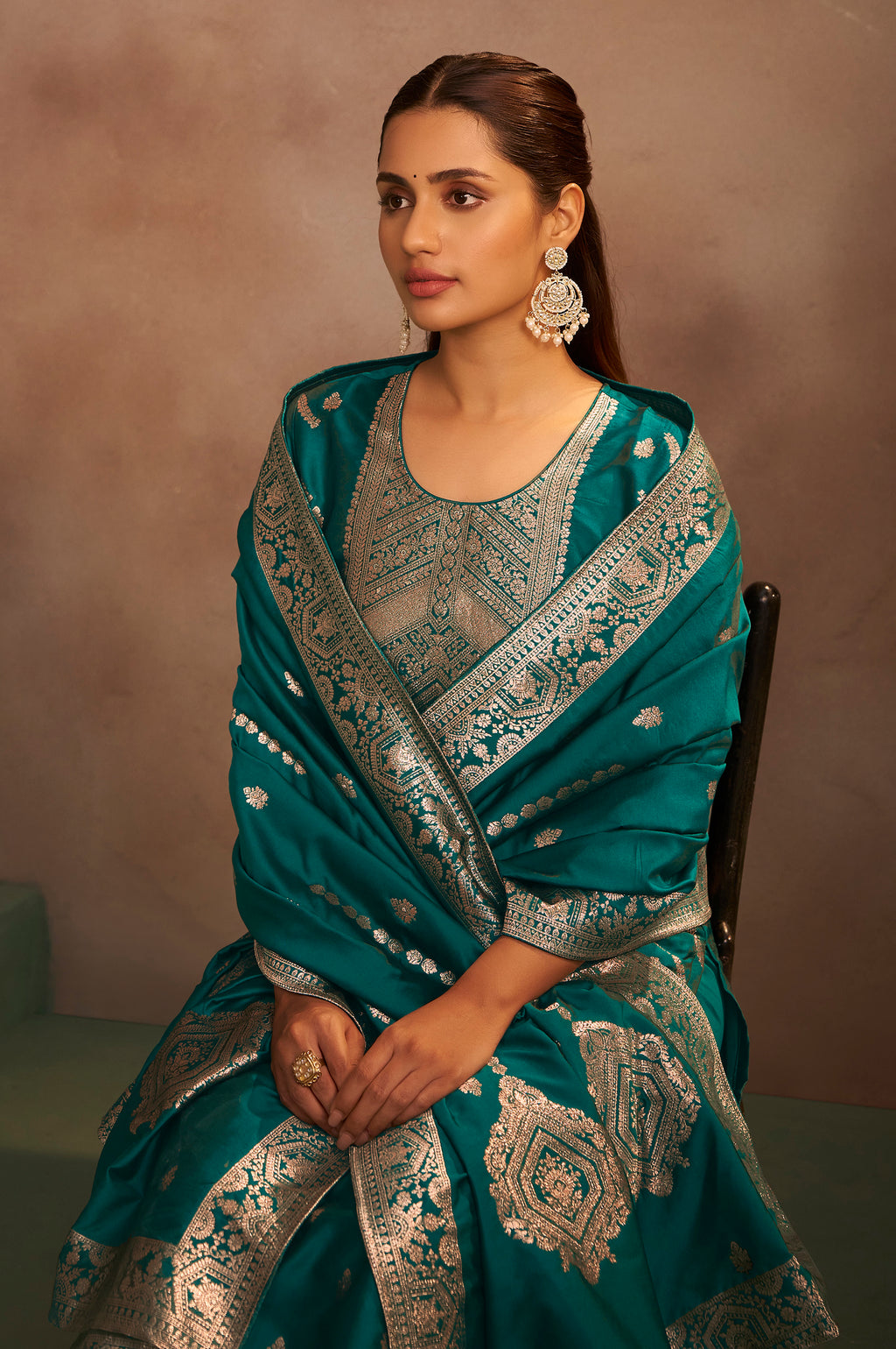 Rama Green Jacquard Art Silk Straight Kurta Set