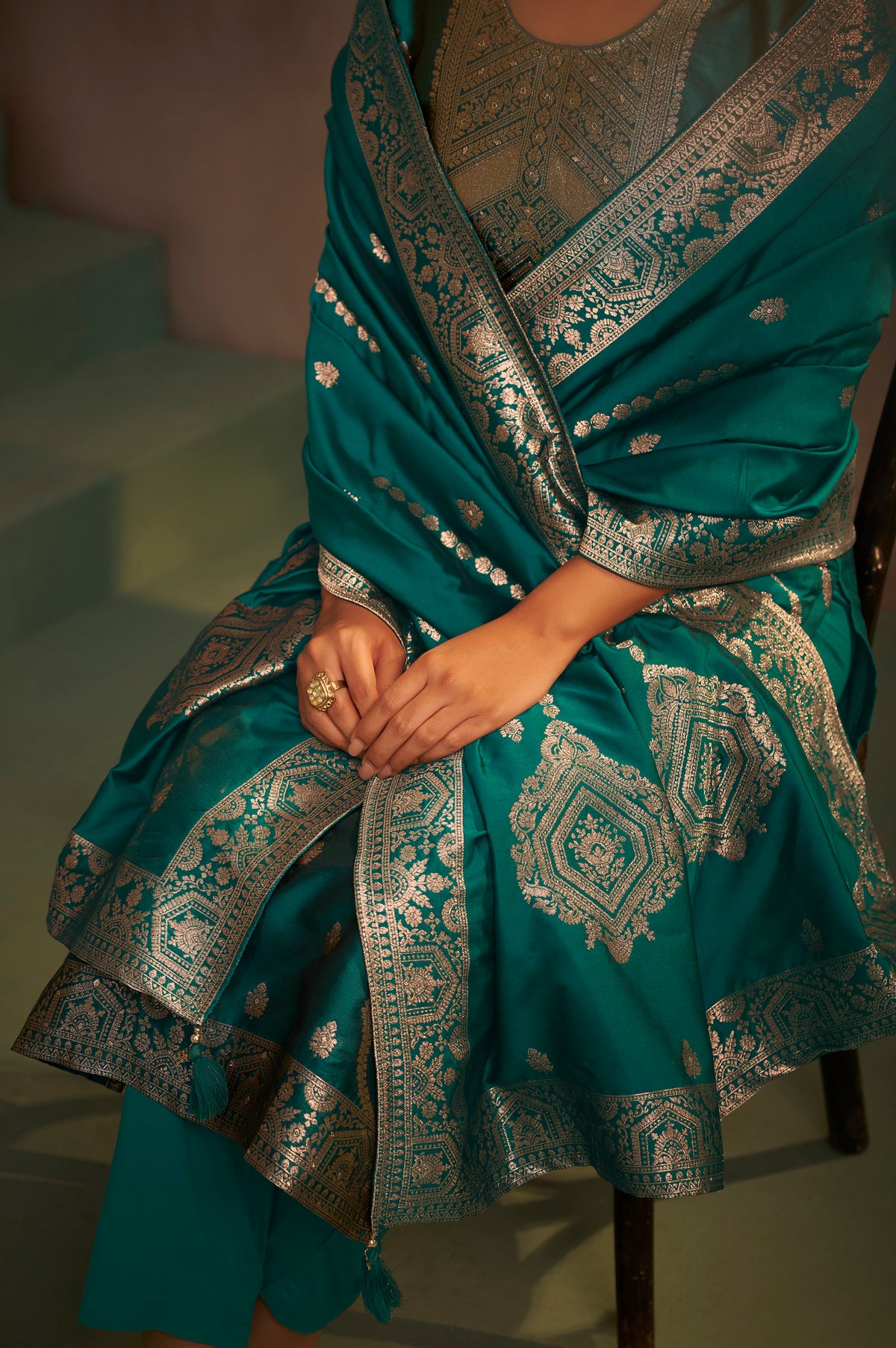 Rama Green Jacquard Art Silk Straight Kurta Set