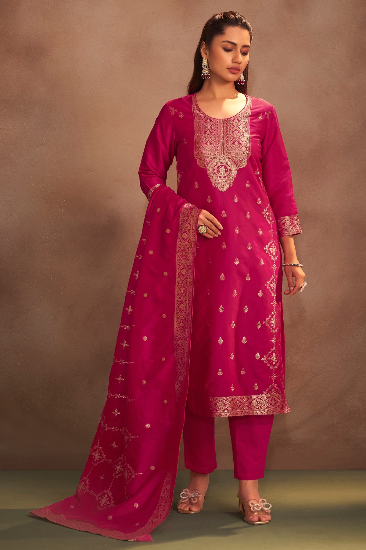 Rani Jacquard Art Silk Straight Kurta Set