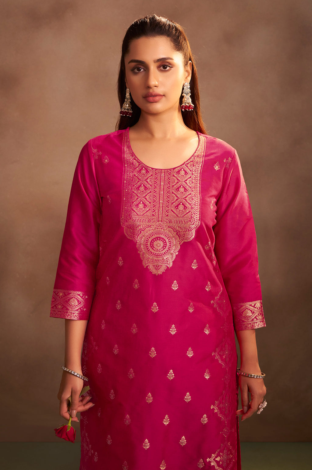 Rani Jacquard Art Silk Straight Kurta Set