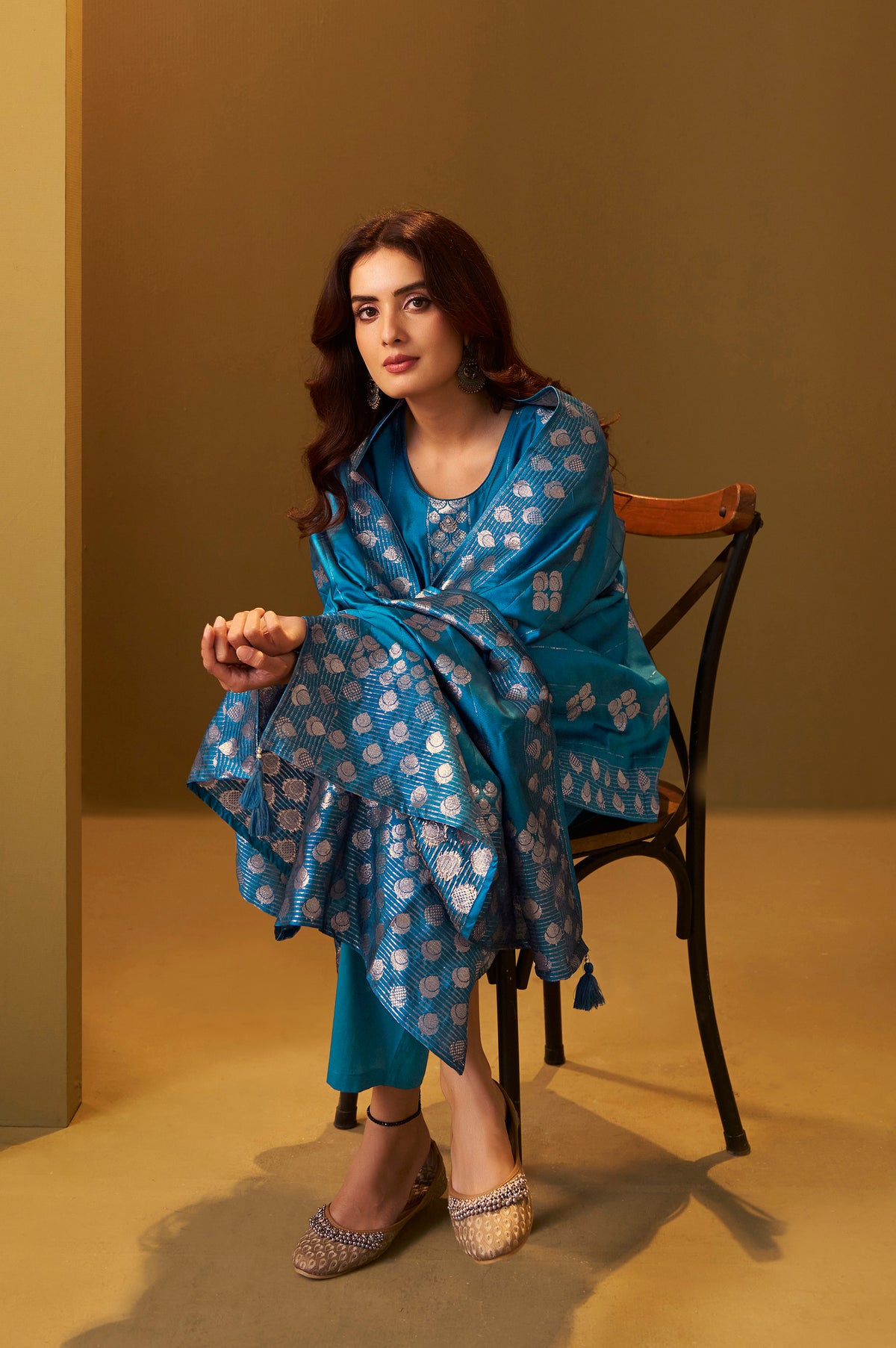 Turquoise Blue Art Silk Jacquard Kurta Set