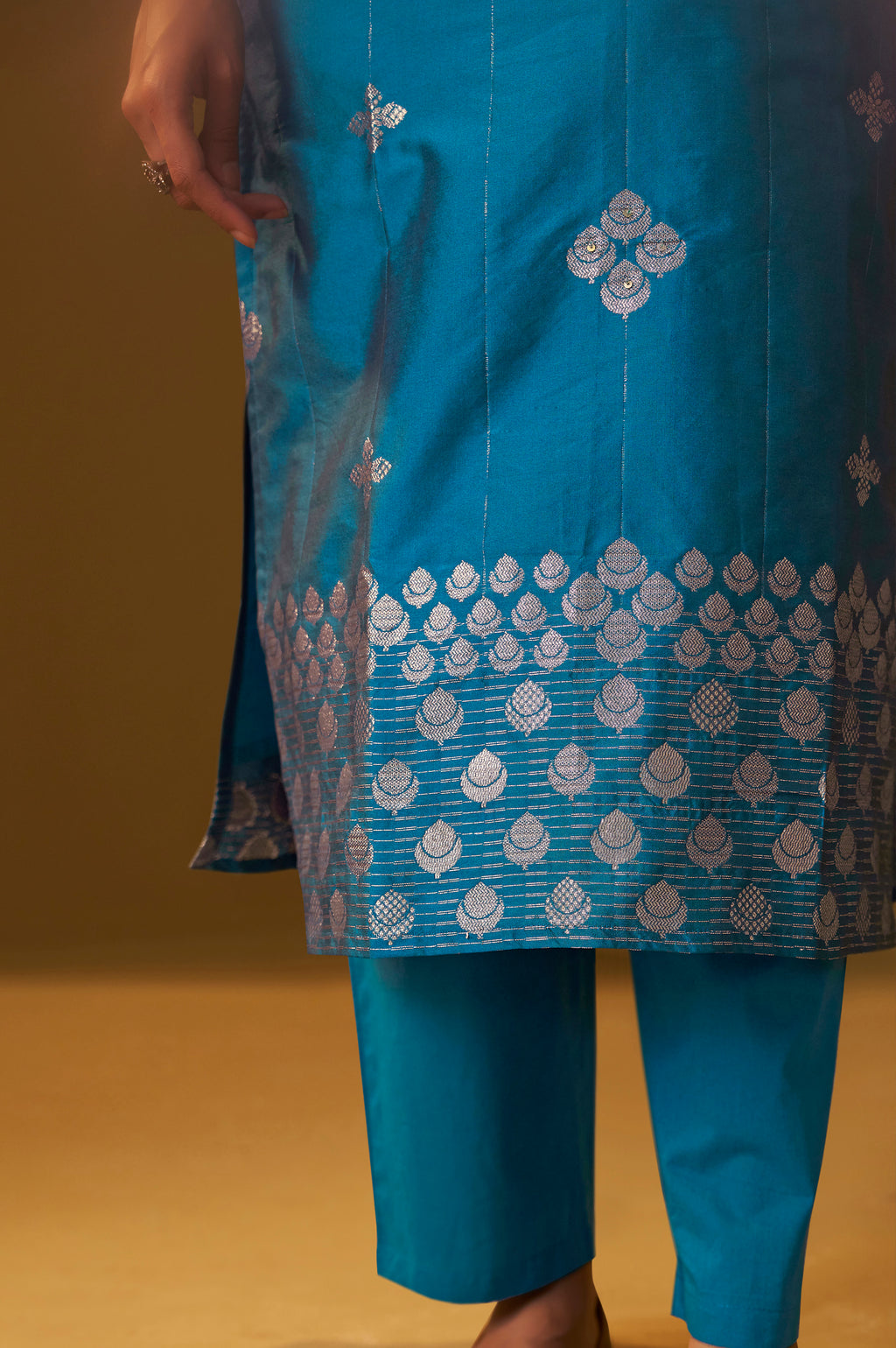 Turquoise Blue Art Silk Jacquard Kurta Set