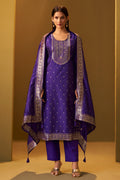 Navy Blue Jacquard Art Silk Straight Kurta Set