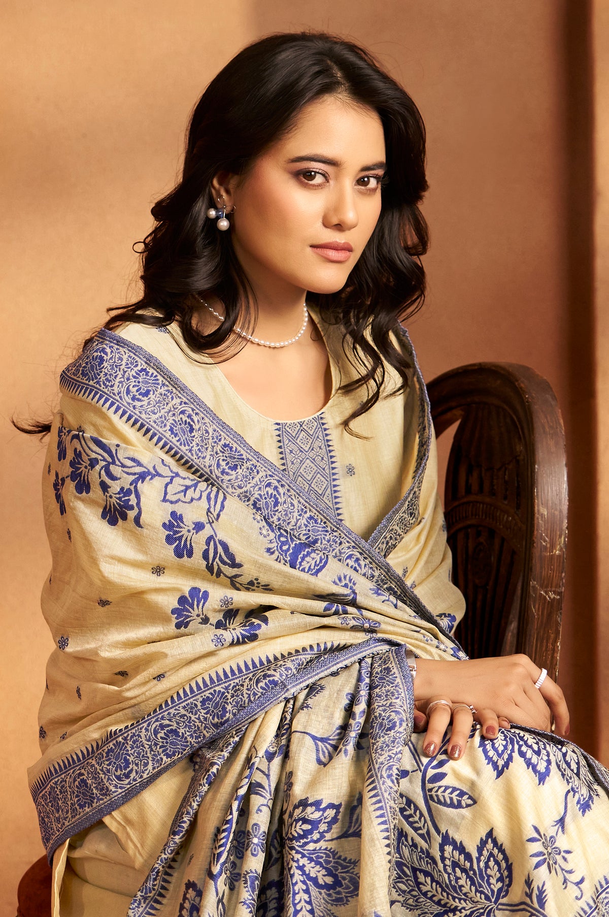 Cream Jacquard Art Silk Kurta Set