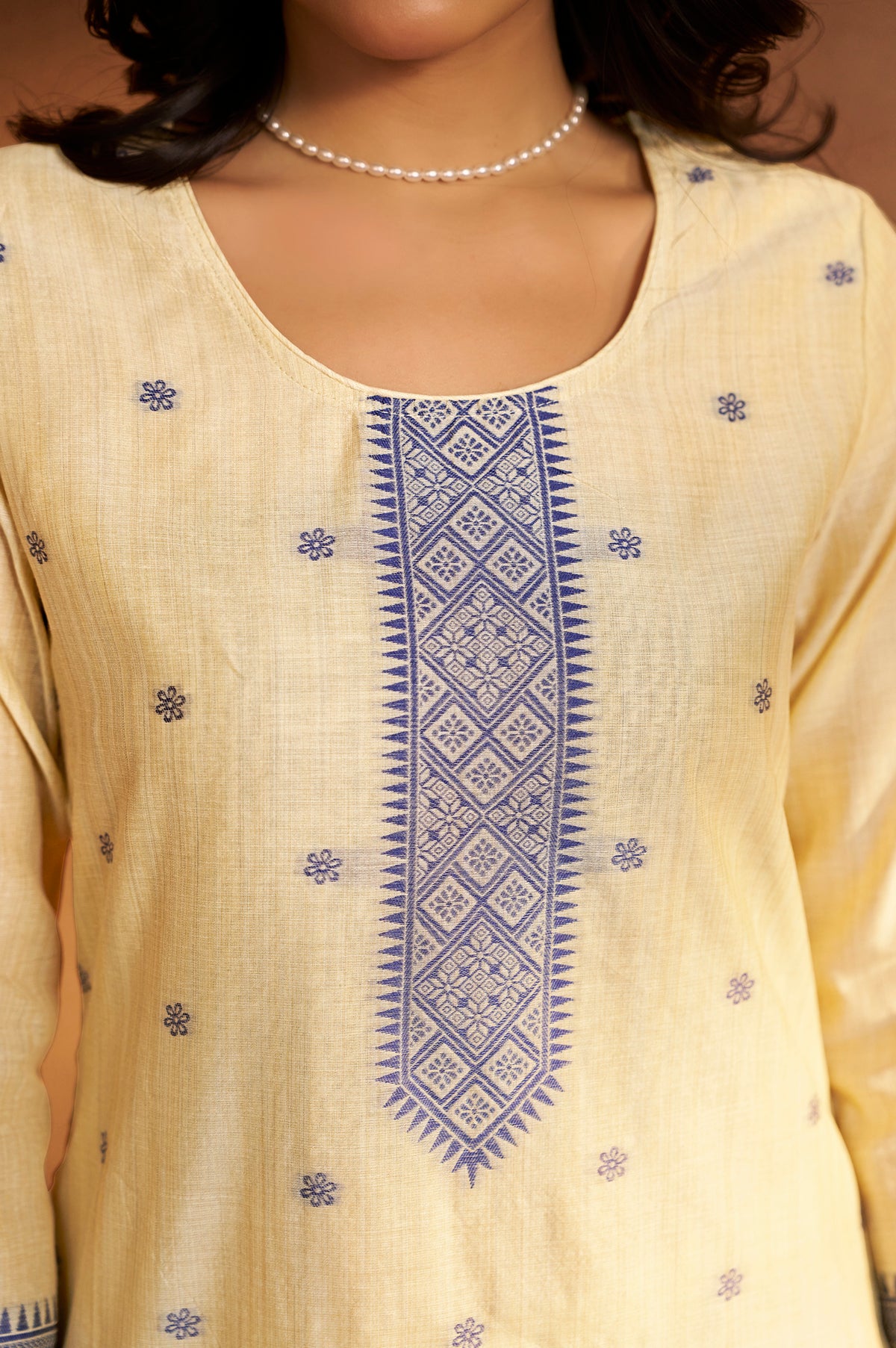 Cream Jacquard Art Silk Kurta Set
