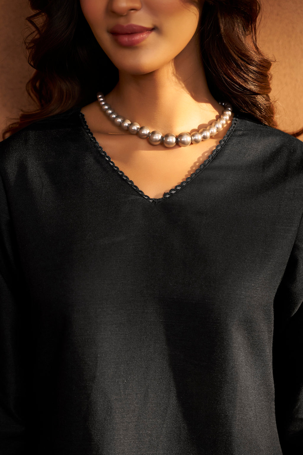 Black Cotton Calf-Length Kurta with Pant