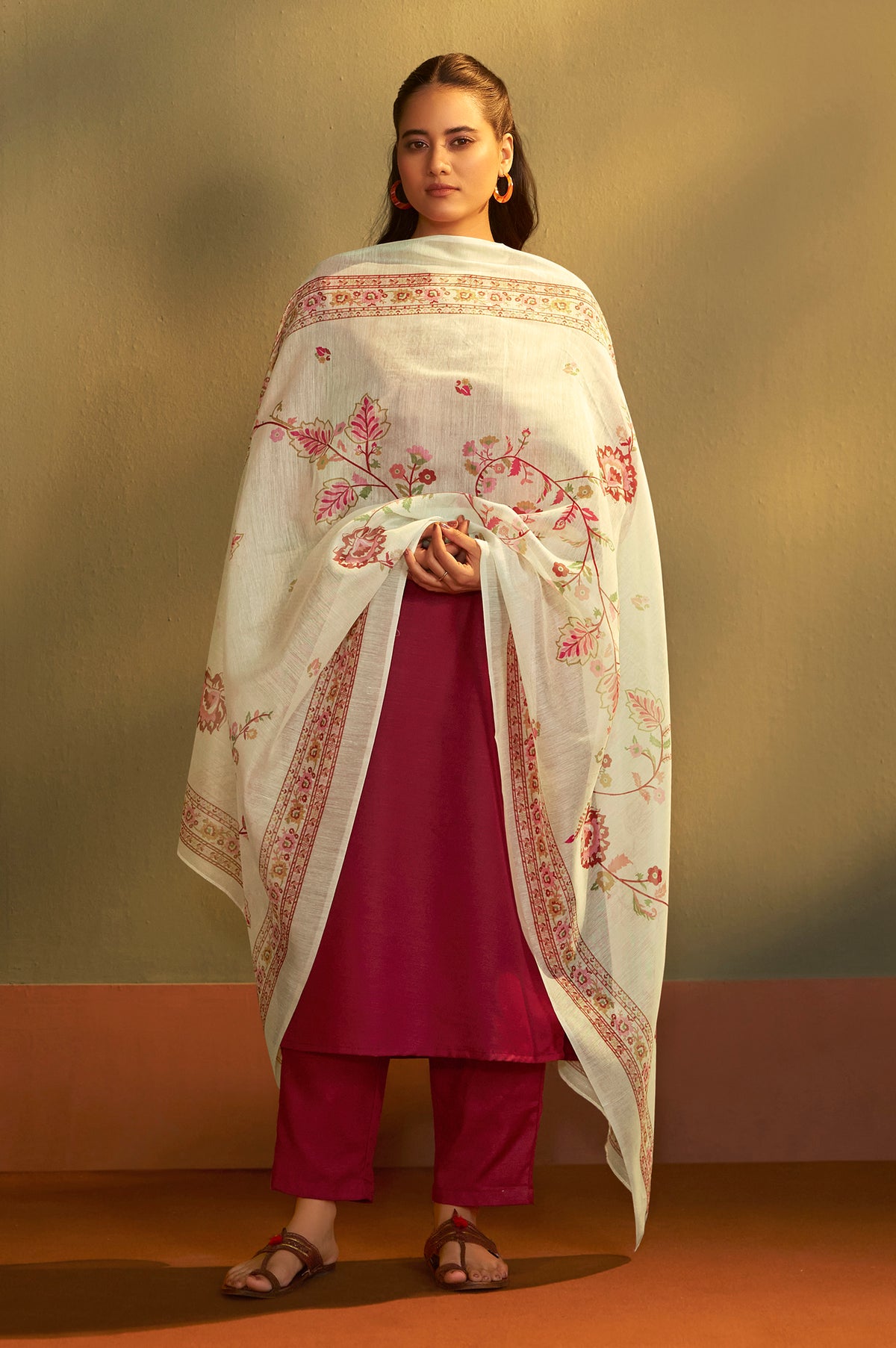 Rust Cotton Calf-Length Kurta with Pant