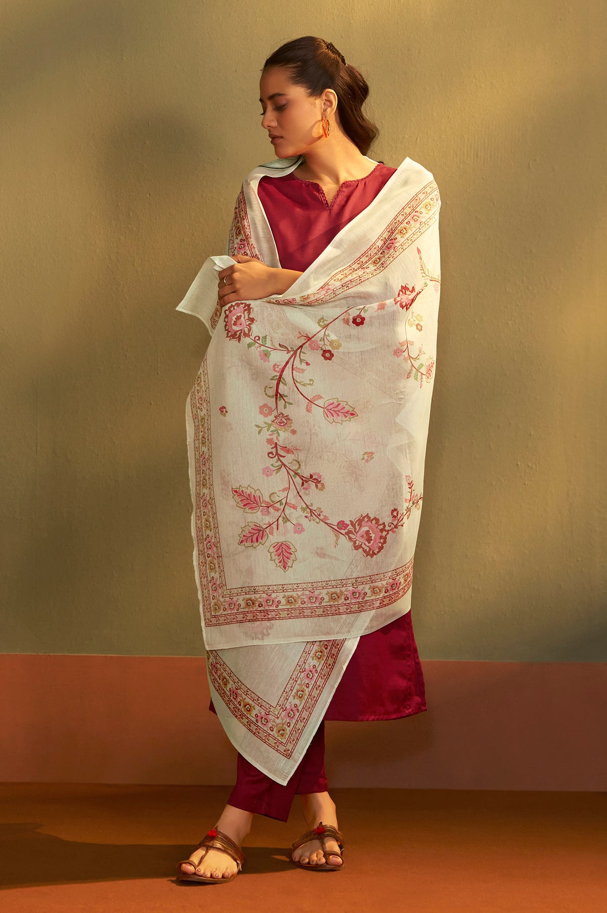 Rust Cotton Calf-Length Kurta with Pant
