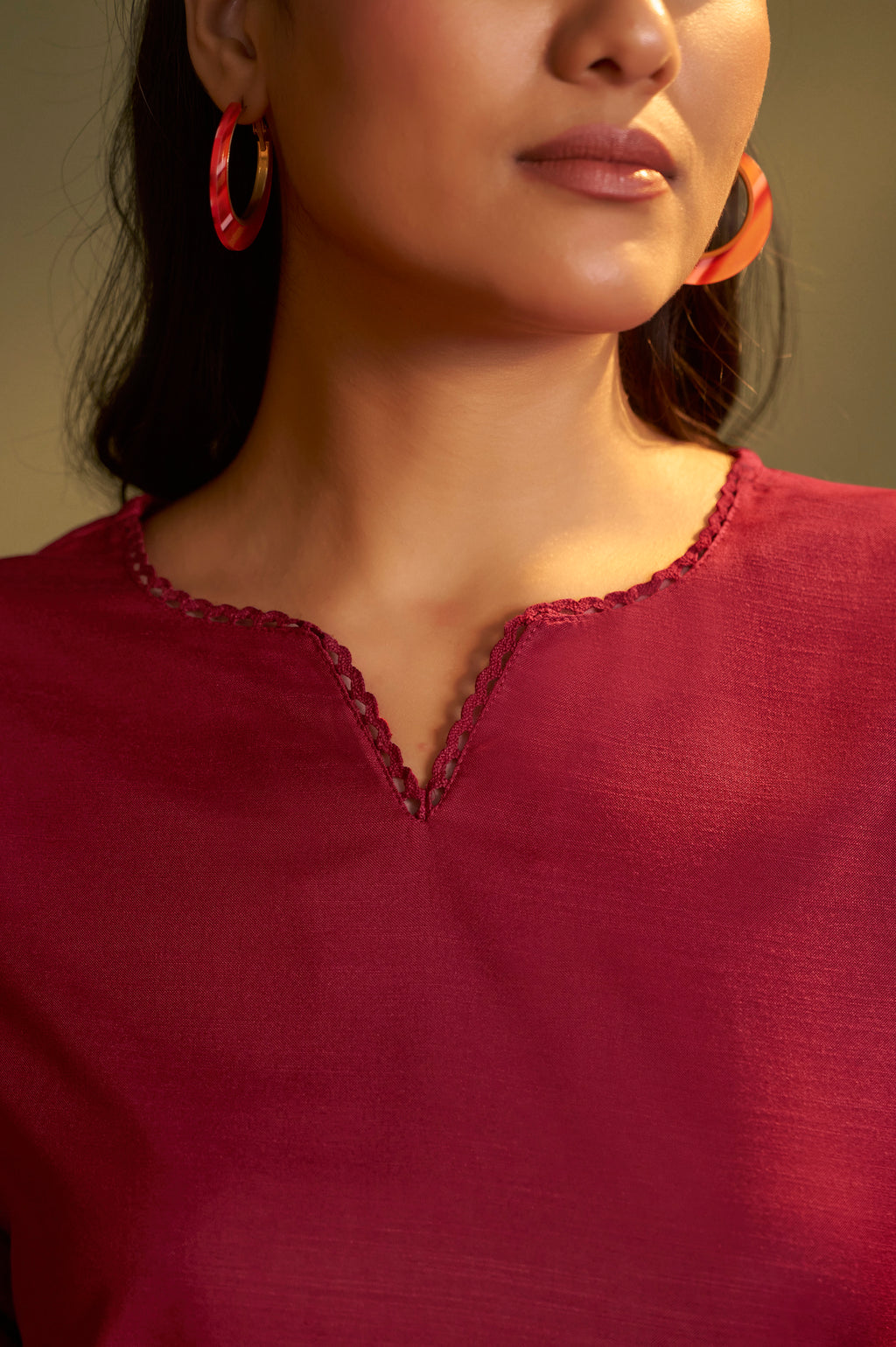 Rust Cotton Calf-Length Kurta with Pant