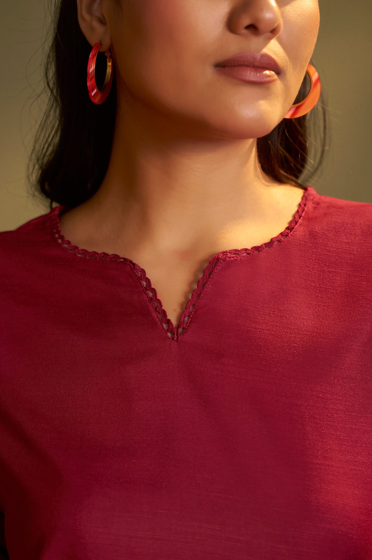 Rust Cotton Calf-Length Kurta with Pant