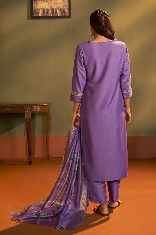 Pink Cotton Blend Embroidered Straight Kurta with Pant