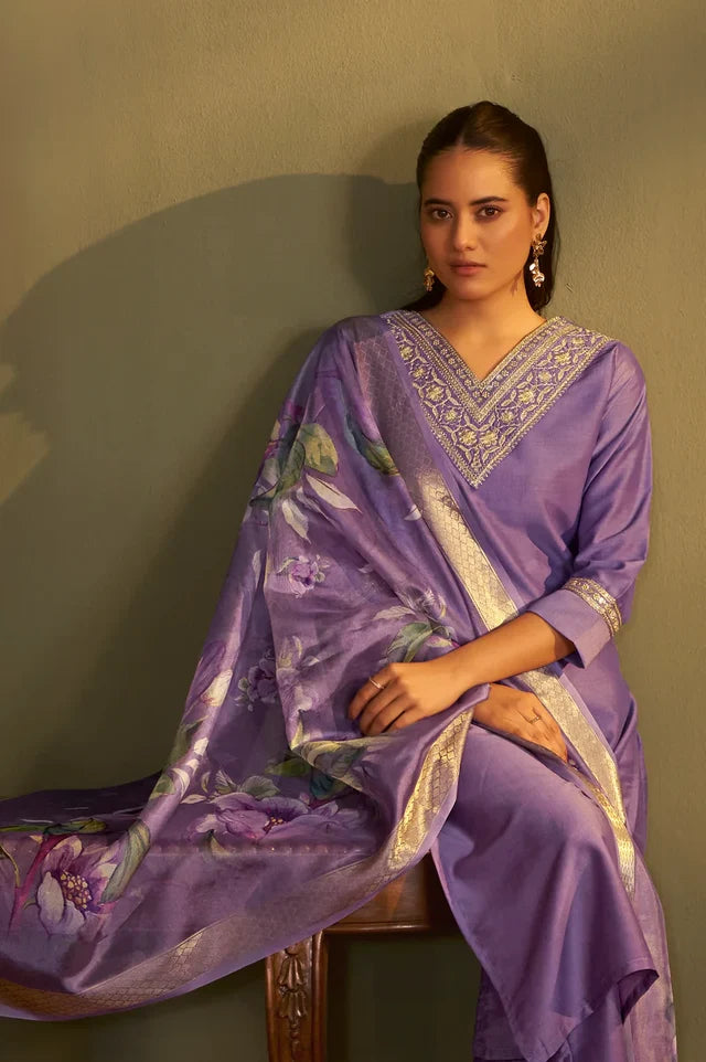 Pink Cotton Blend Embroidered Straight Kurta with Pant