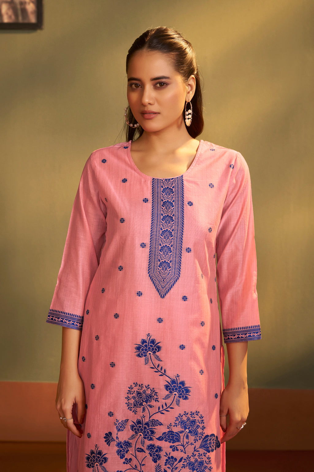 Pink Jacquard Art Silk Kurta