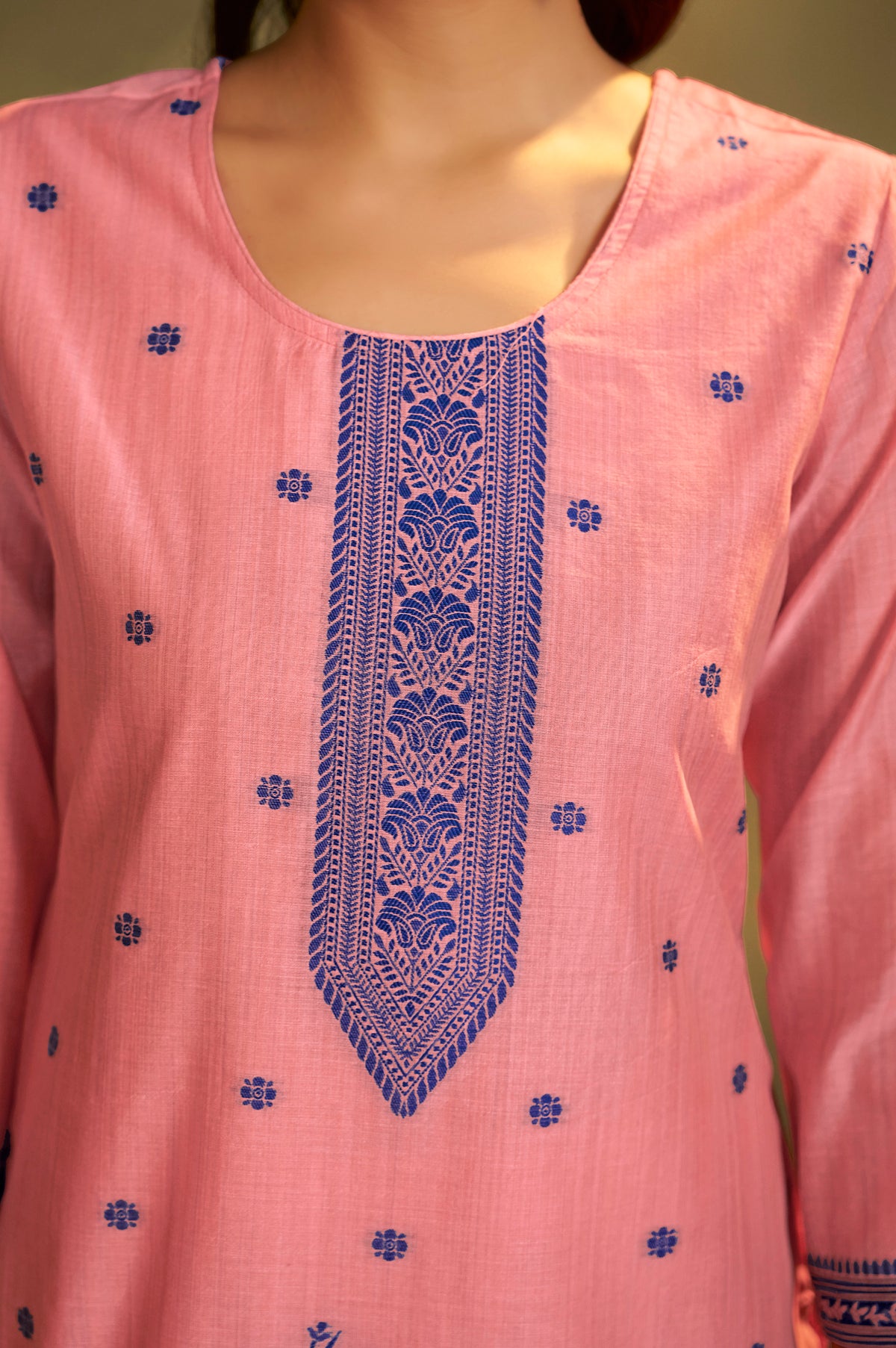 Pink Jacquard Art Silk Kurta