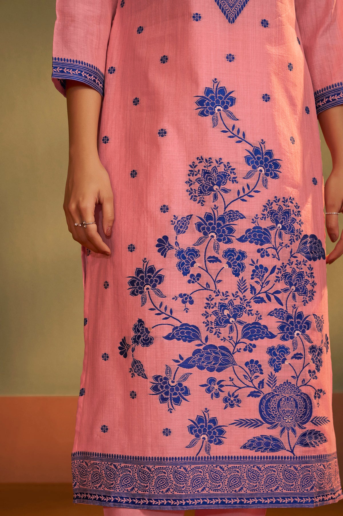Pink Jacquard Art Silk Kurta