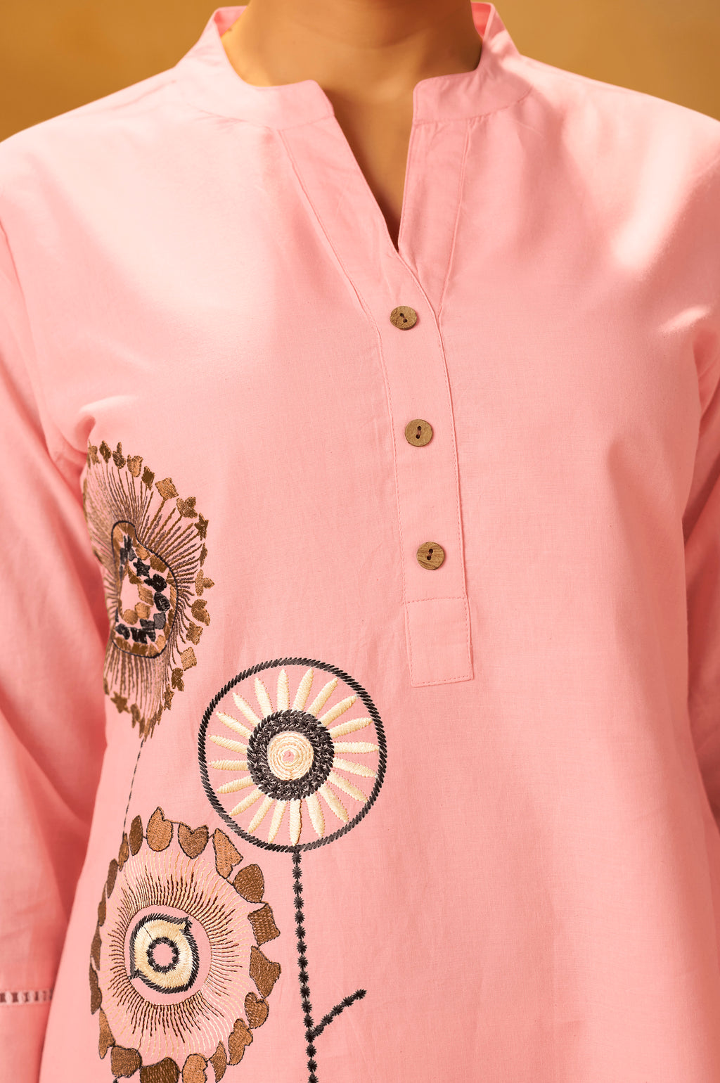 Yellow Pure Cotton Embroidered Straight Kurta Co-Ord Set