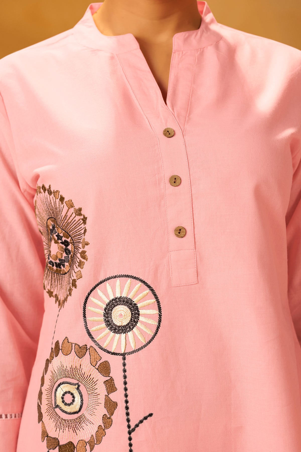 Yellow Pure Cotton Embroidered Straight Kurta Co-Ord Set