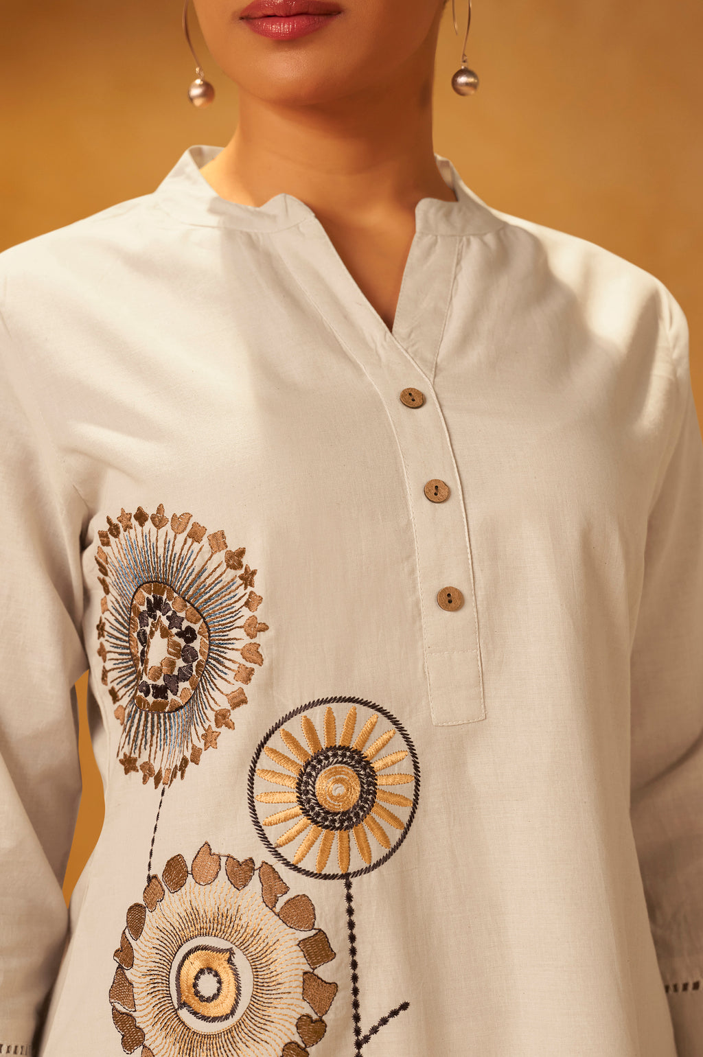 Yellow Pure Cotton Embroidered Straight Kurta Co-Ord Set