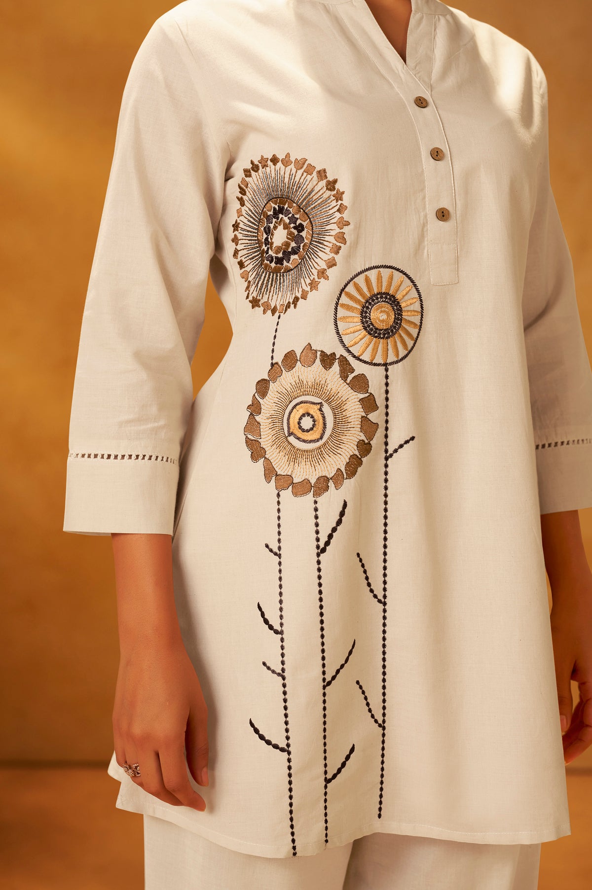 Yellow Pure Cotton Embroidered Straight Kurta Co-Ord Set