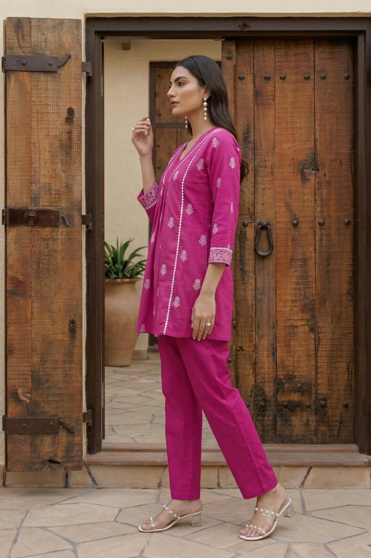 Navy Blue Pure Cotton Printed Fit & Flare Co-ord Set