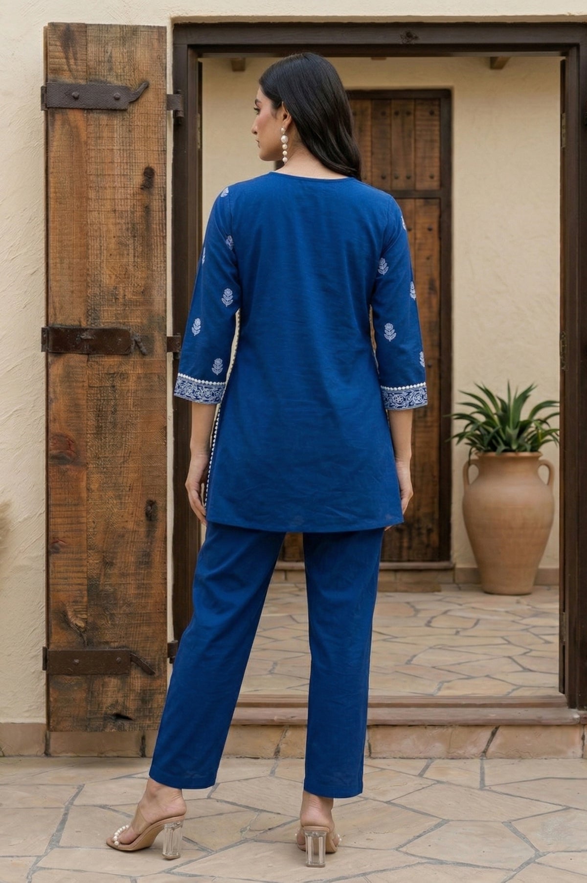 Navy Blue Pure Cotton Printed Fit & Flare Co-ord Set