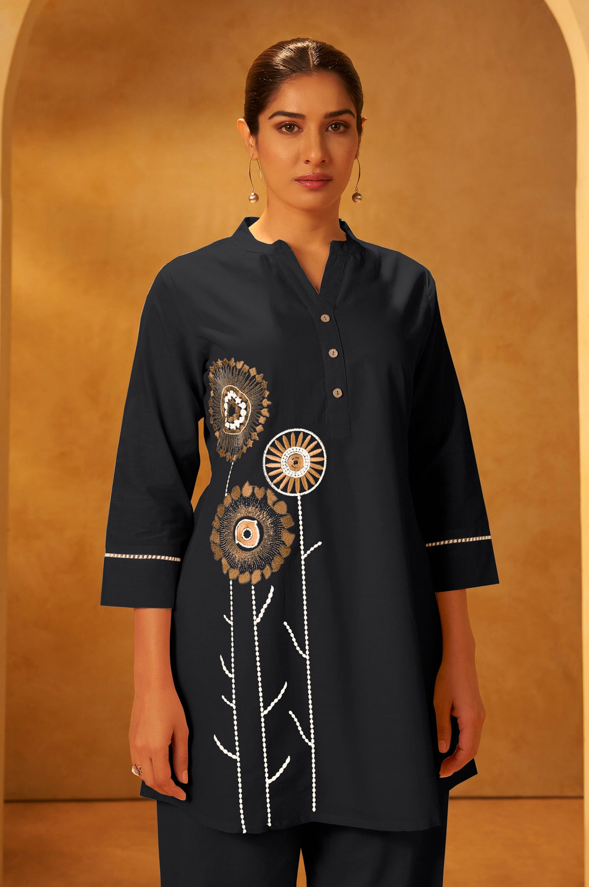 Yellow Pure Cotton Embroidered Straight Kurta Co-Ord Set