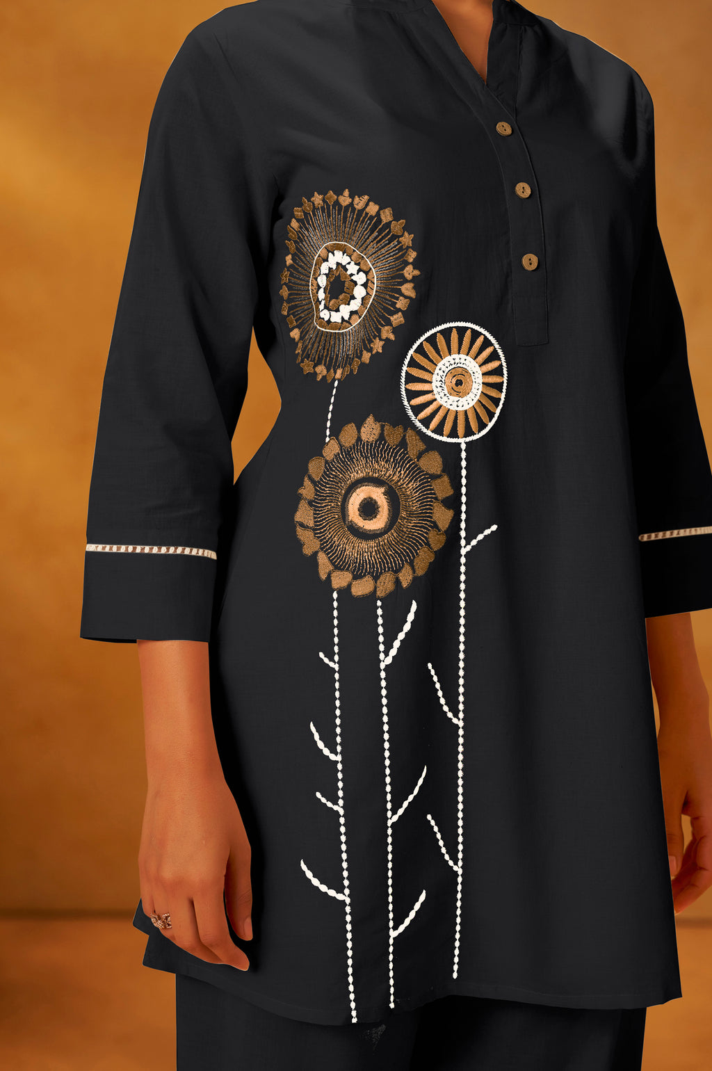 Yellow Pure Cotton Embroidered Straight Kurta Co-Ord Set