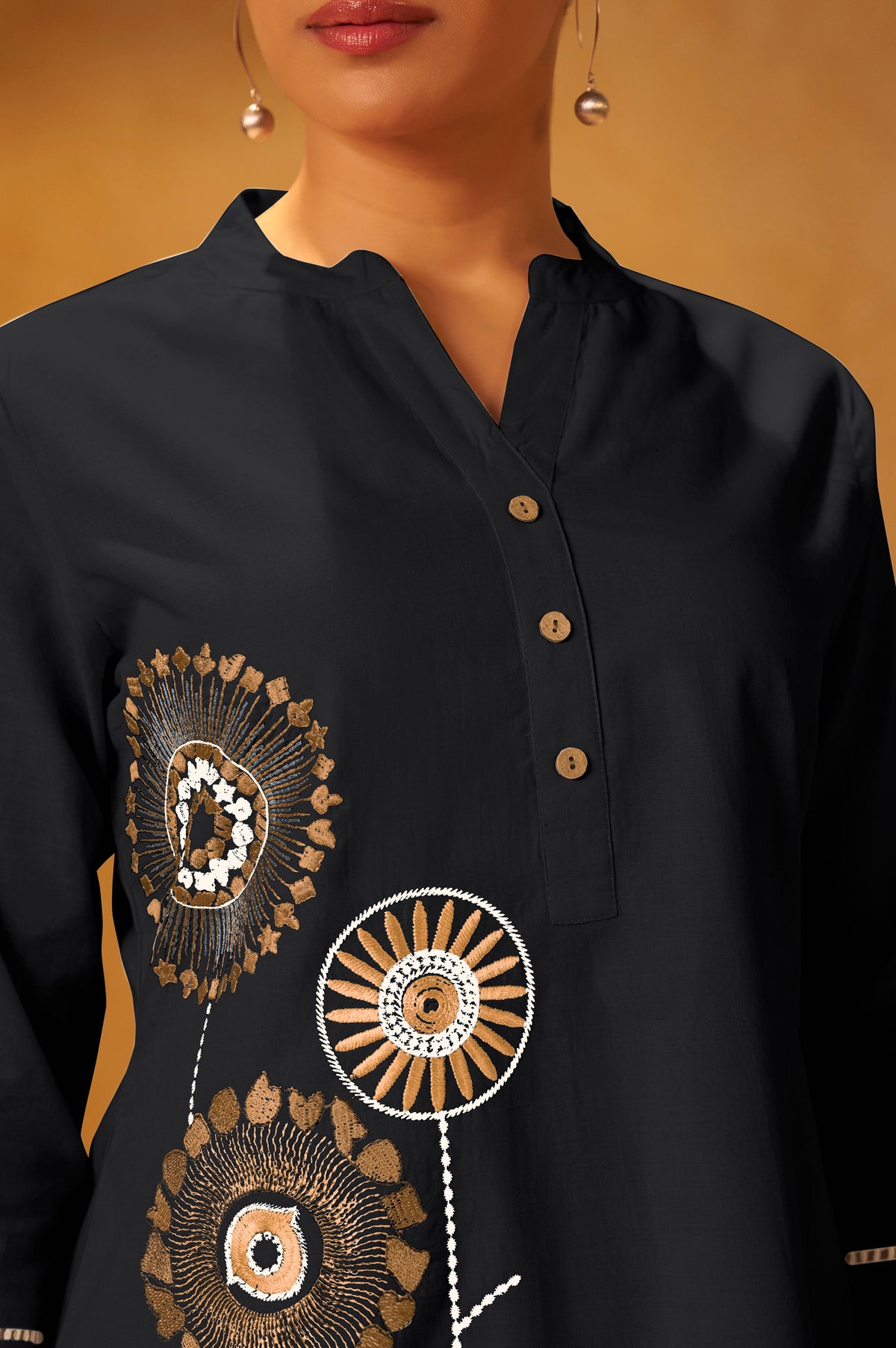 Yellow Pure Cotton Embroidered Straight Kurta Co-Ord Set