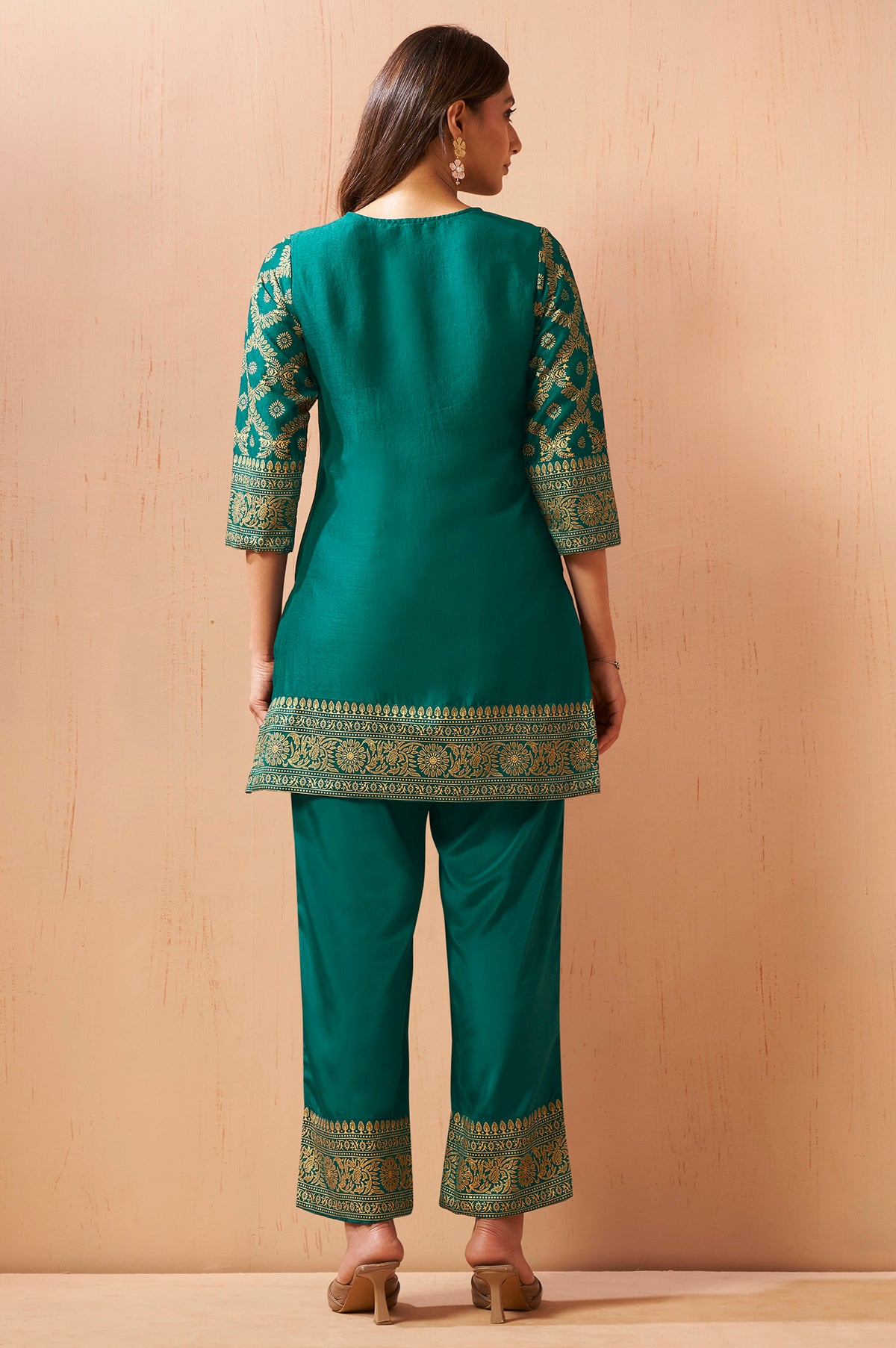 Rama Green Foil Printed Vichitra Silk Co-Ord Set