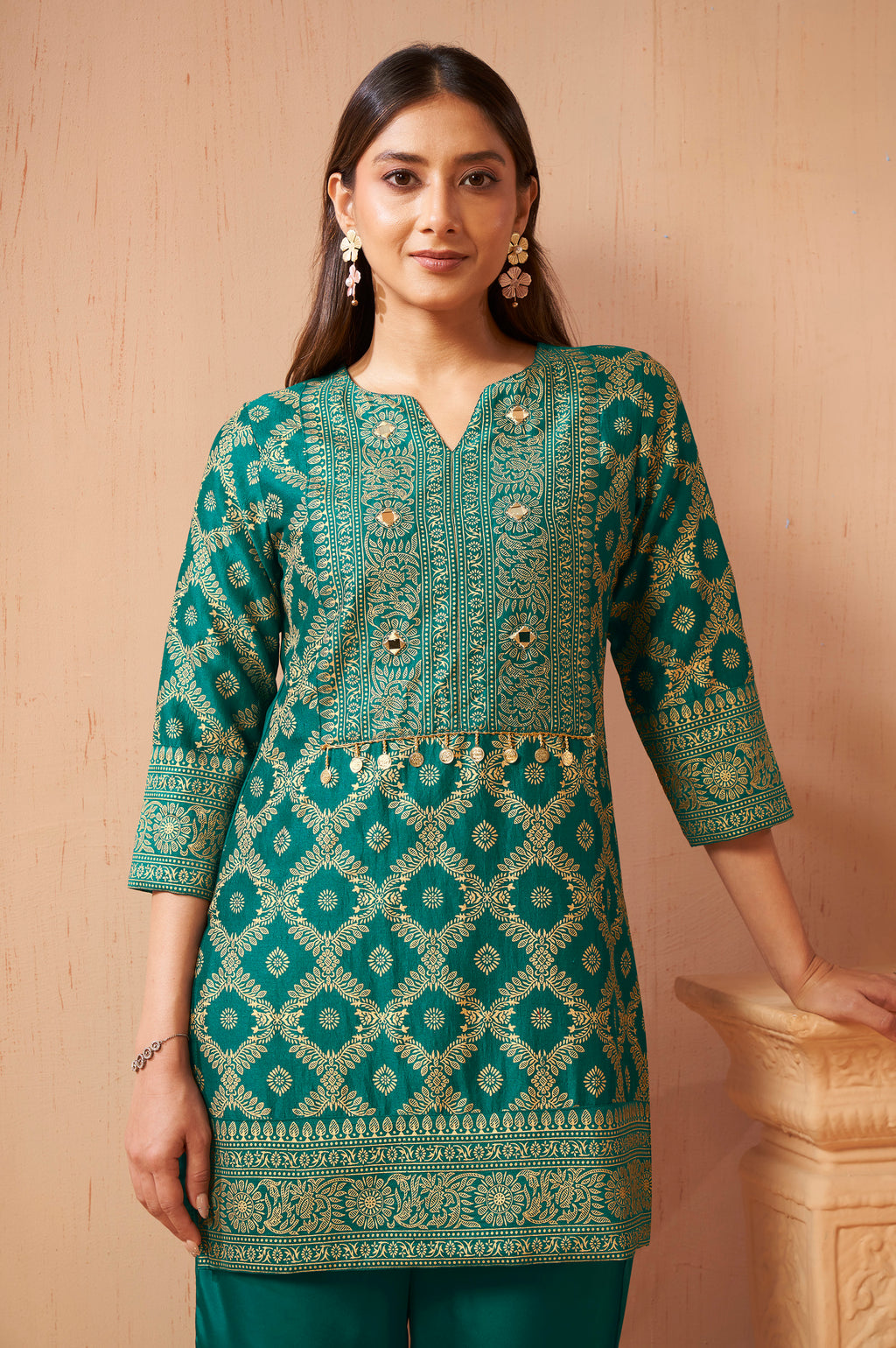 Rama Green Foil Printed Vichitra Silk Co-Ord Set