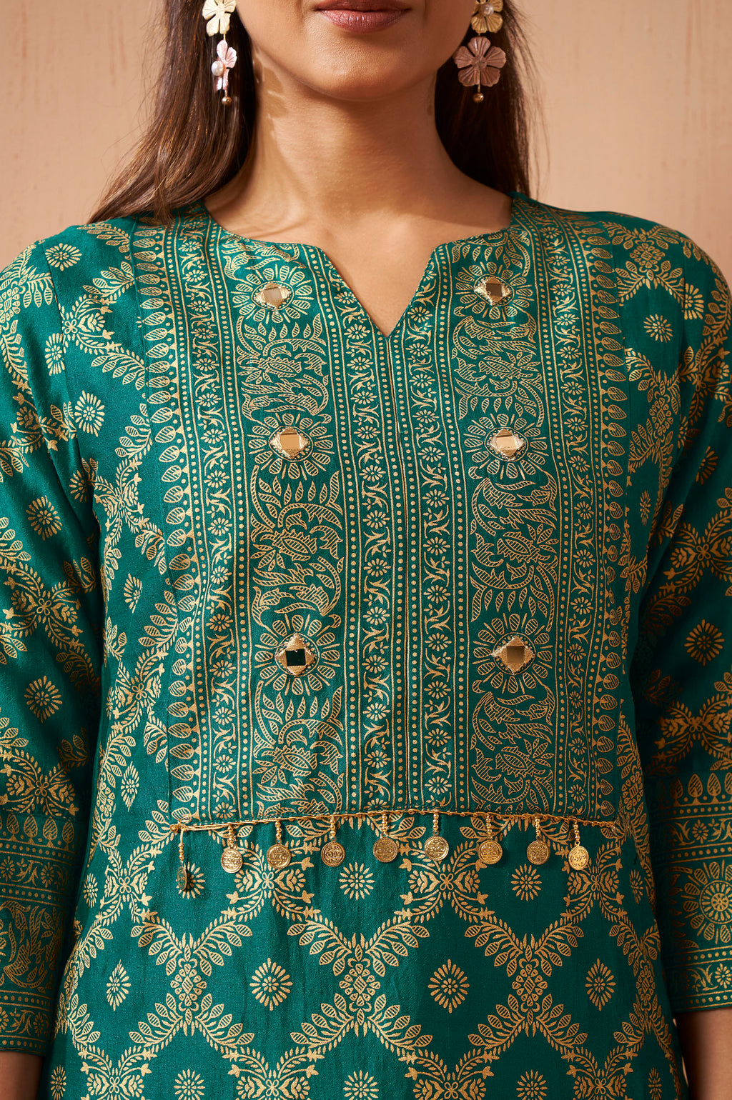 Rama Green Foil Printed Vichitra Silk Co-Ord Set