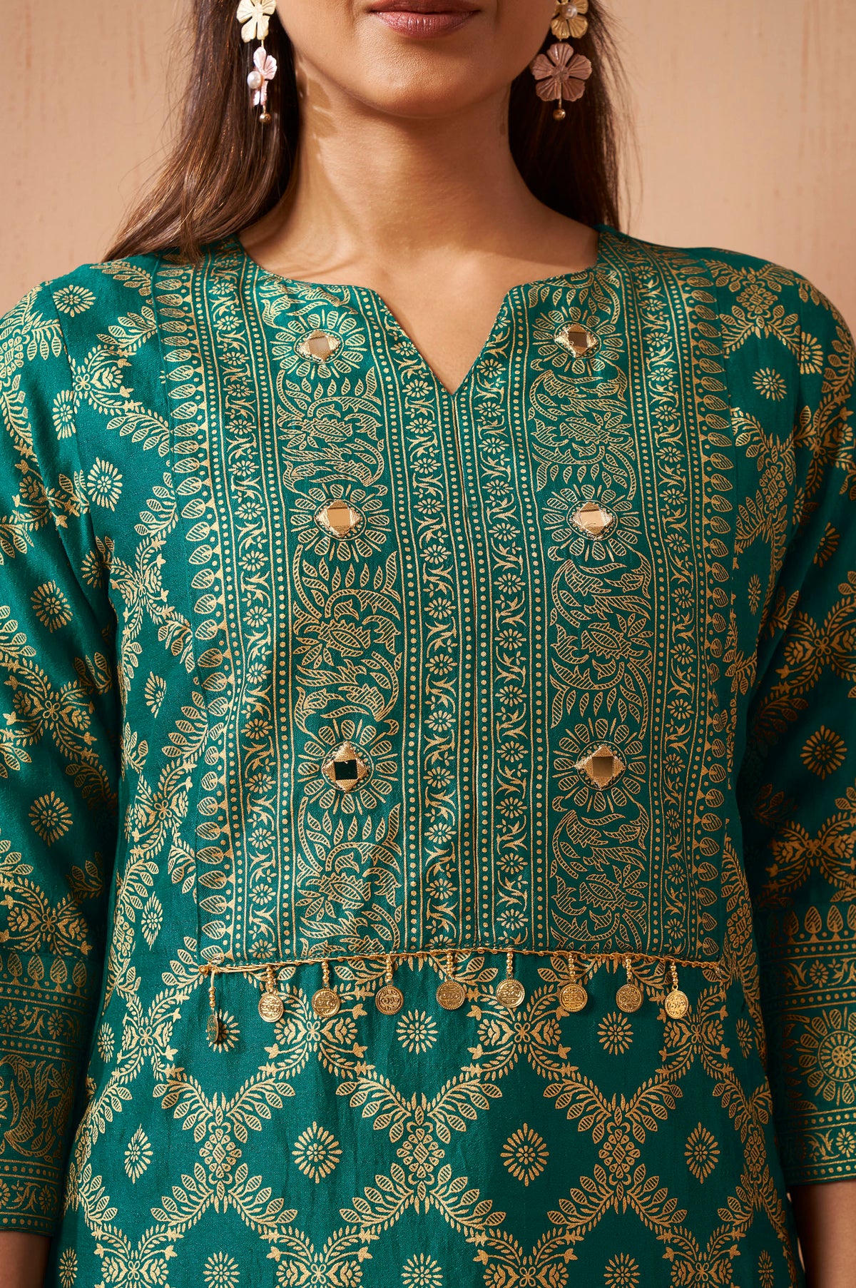 Rama Green Foil Printed Vichitra Silk Co-Ord Set