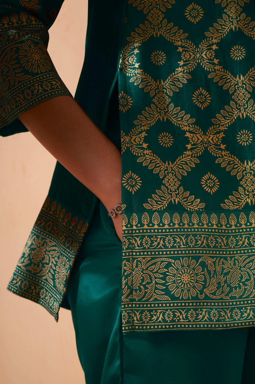 Rama Green Foil Printed Vichitra Silk Co-Ord Set