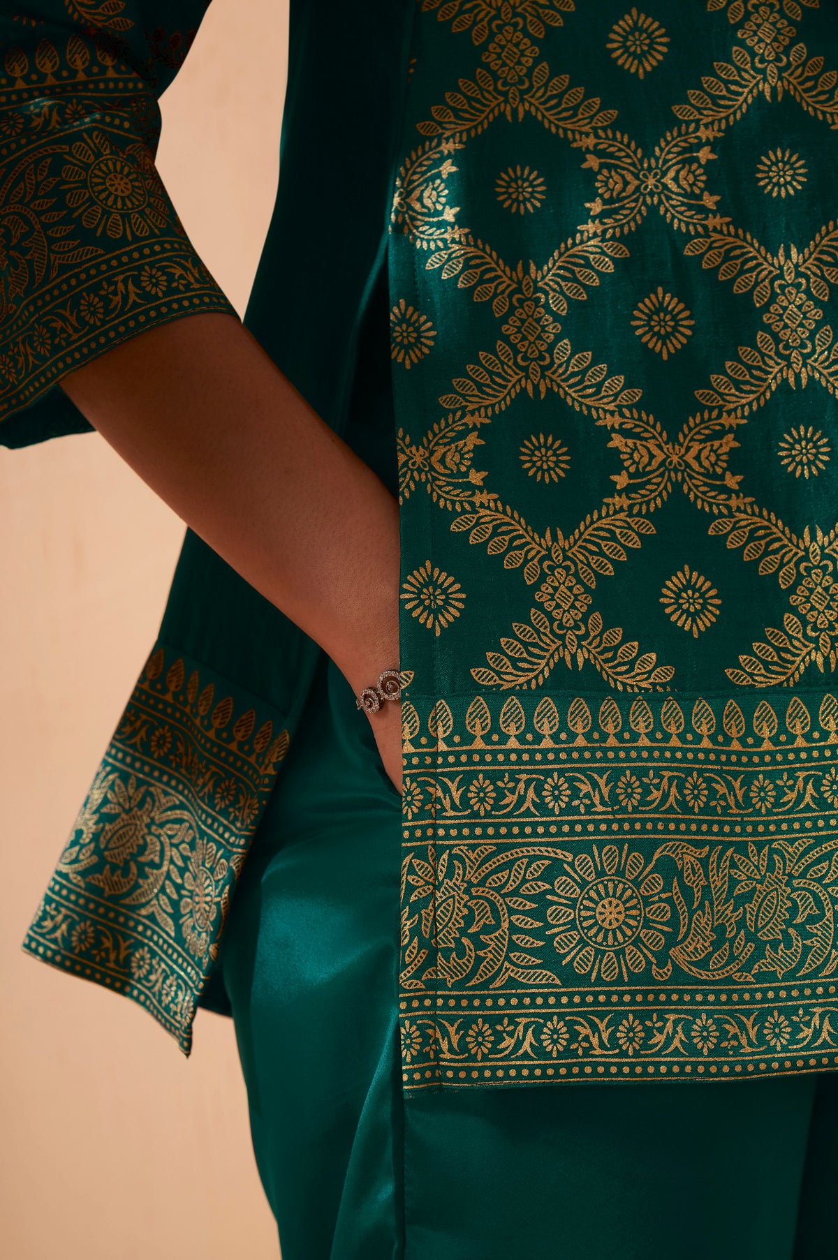 Rama Green Foil Printed Vichitra Silk Co-Ord Set