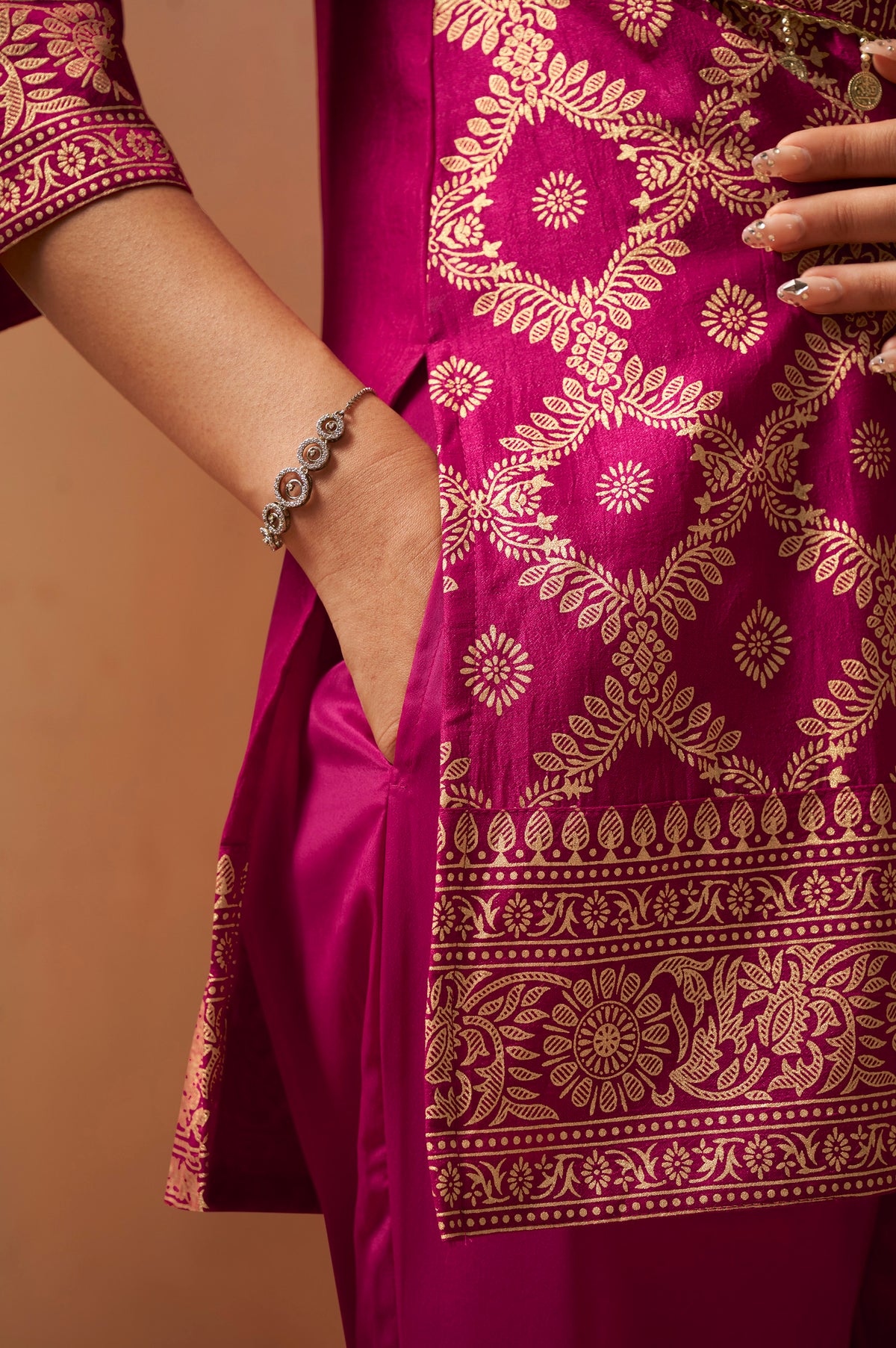 Rama Green Foil Printed Vichitra Silk Co-Ord Set