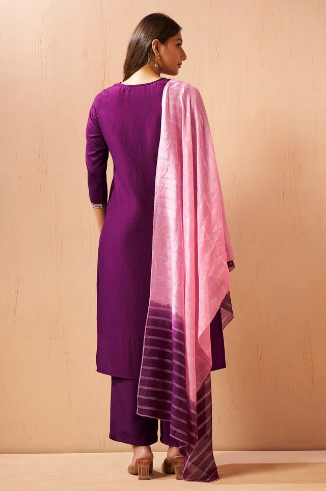 Red Beads Work Chinnon Kurta Set