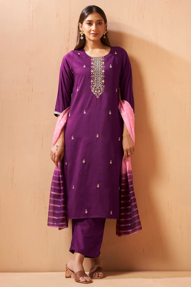 Red Beads Work Chinnon Kurta Set