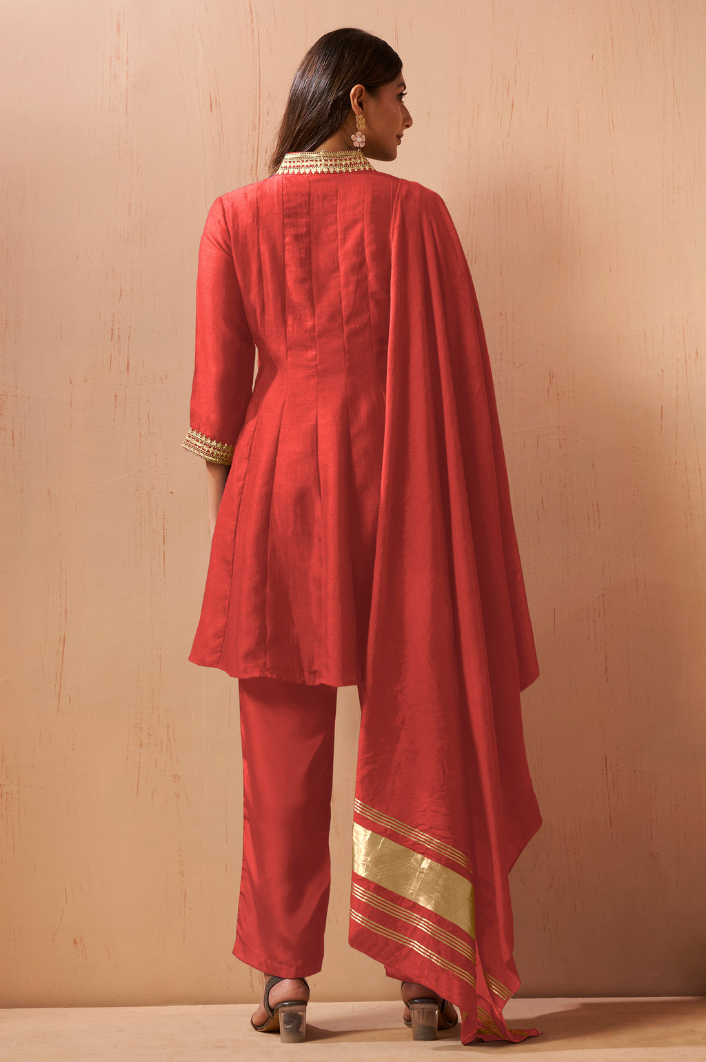 Purple Embroidered Vichitra Silk Kurta Set