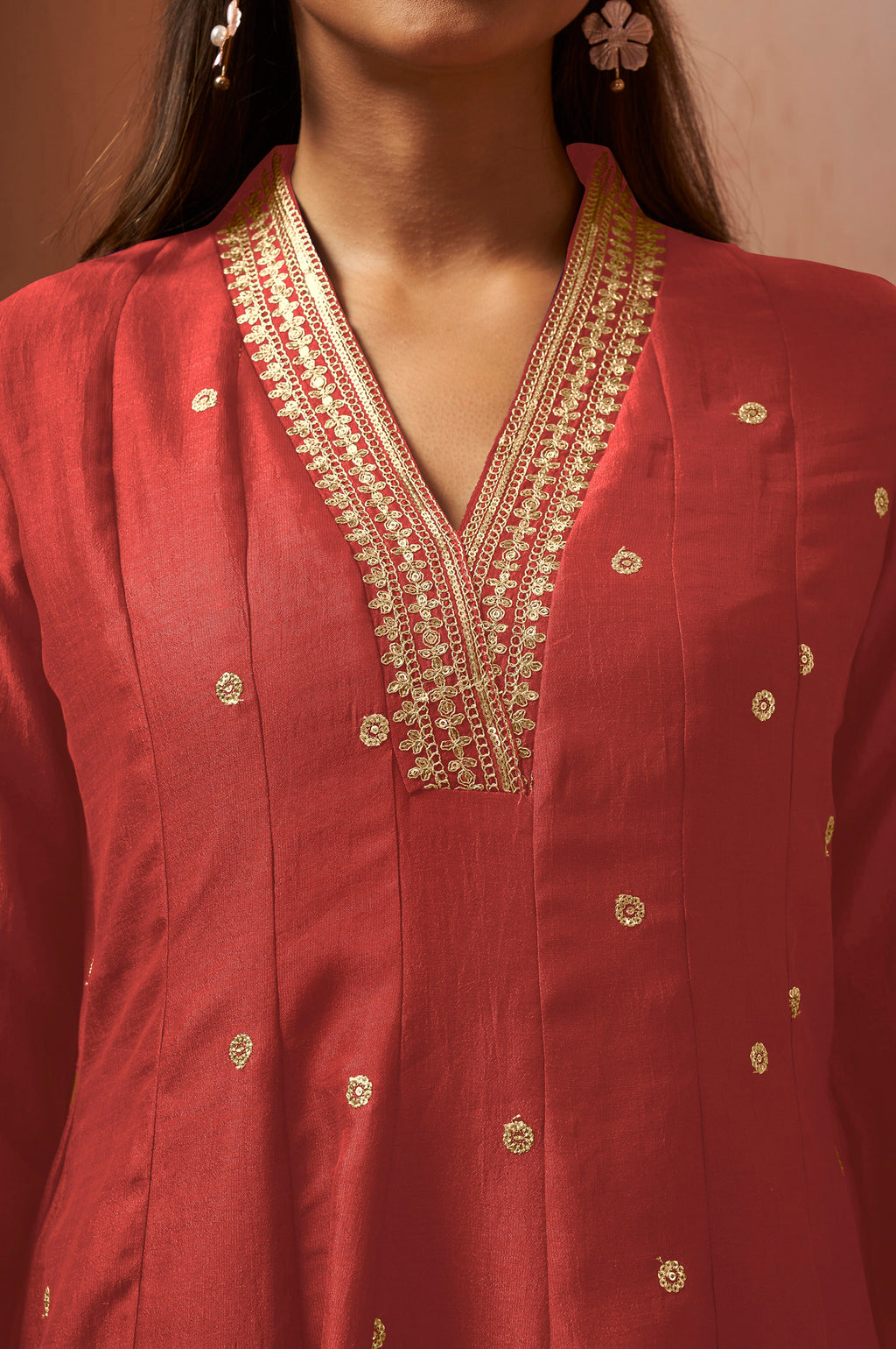 Purple Embroidered Vichitra Silk Kurta Set