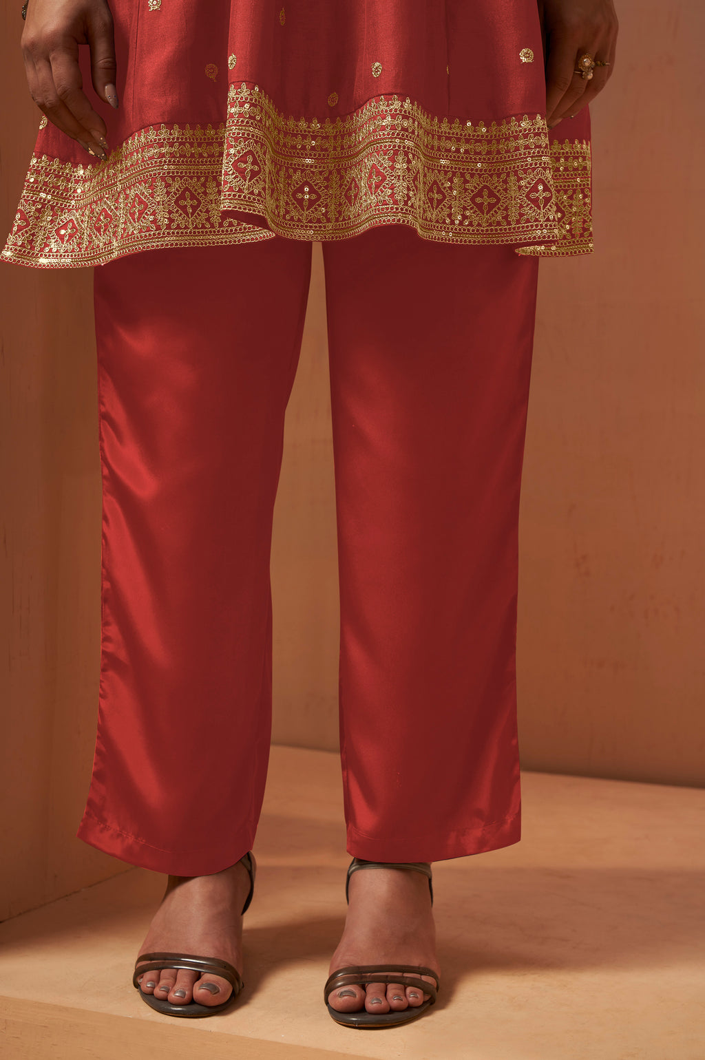 Purple Embroidered Vichitra Silk Kurta Set