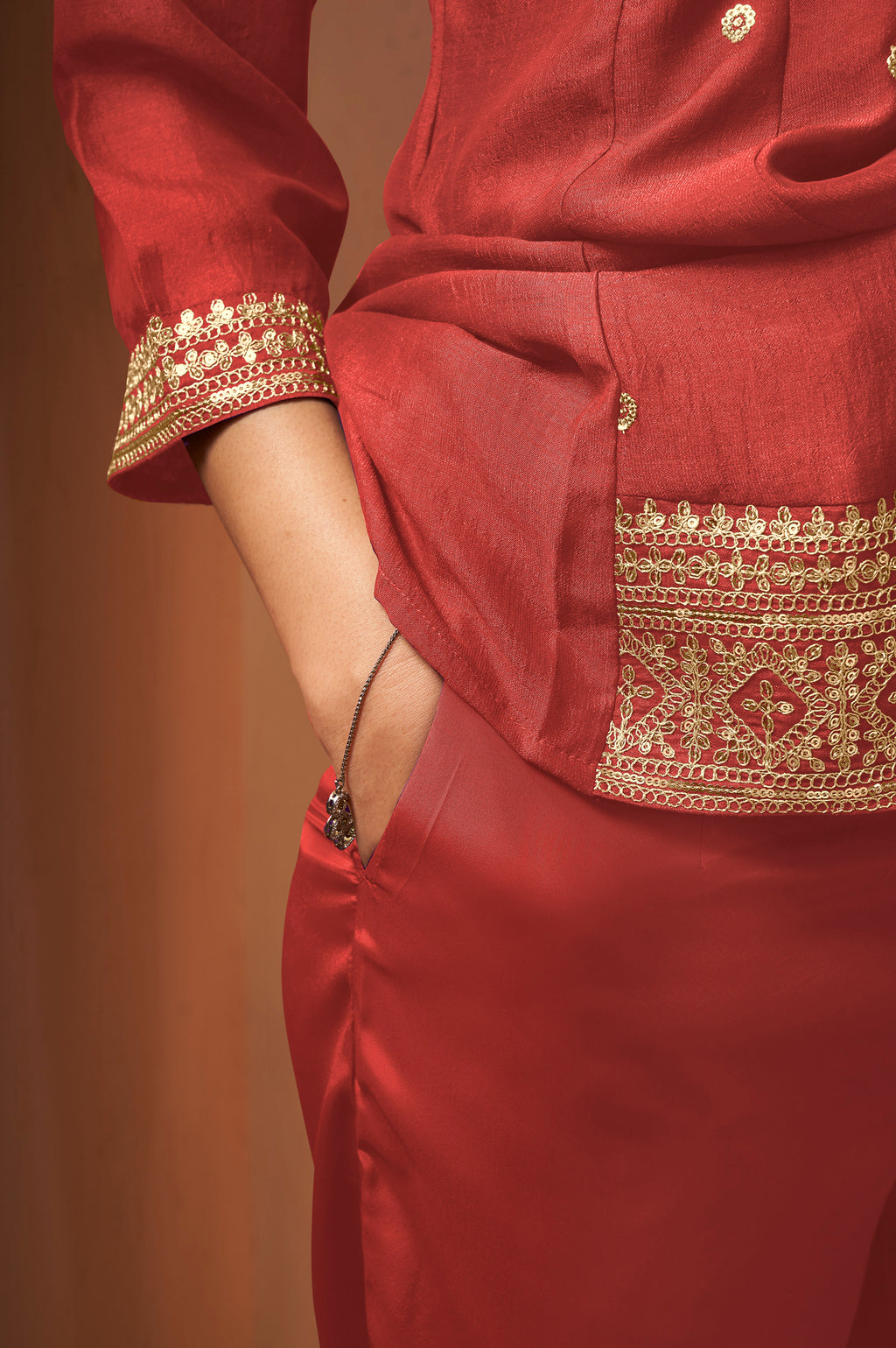 Purple Embroidered Vichitra Silk Kurta Set