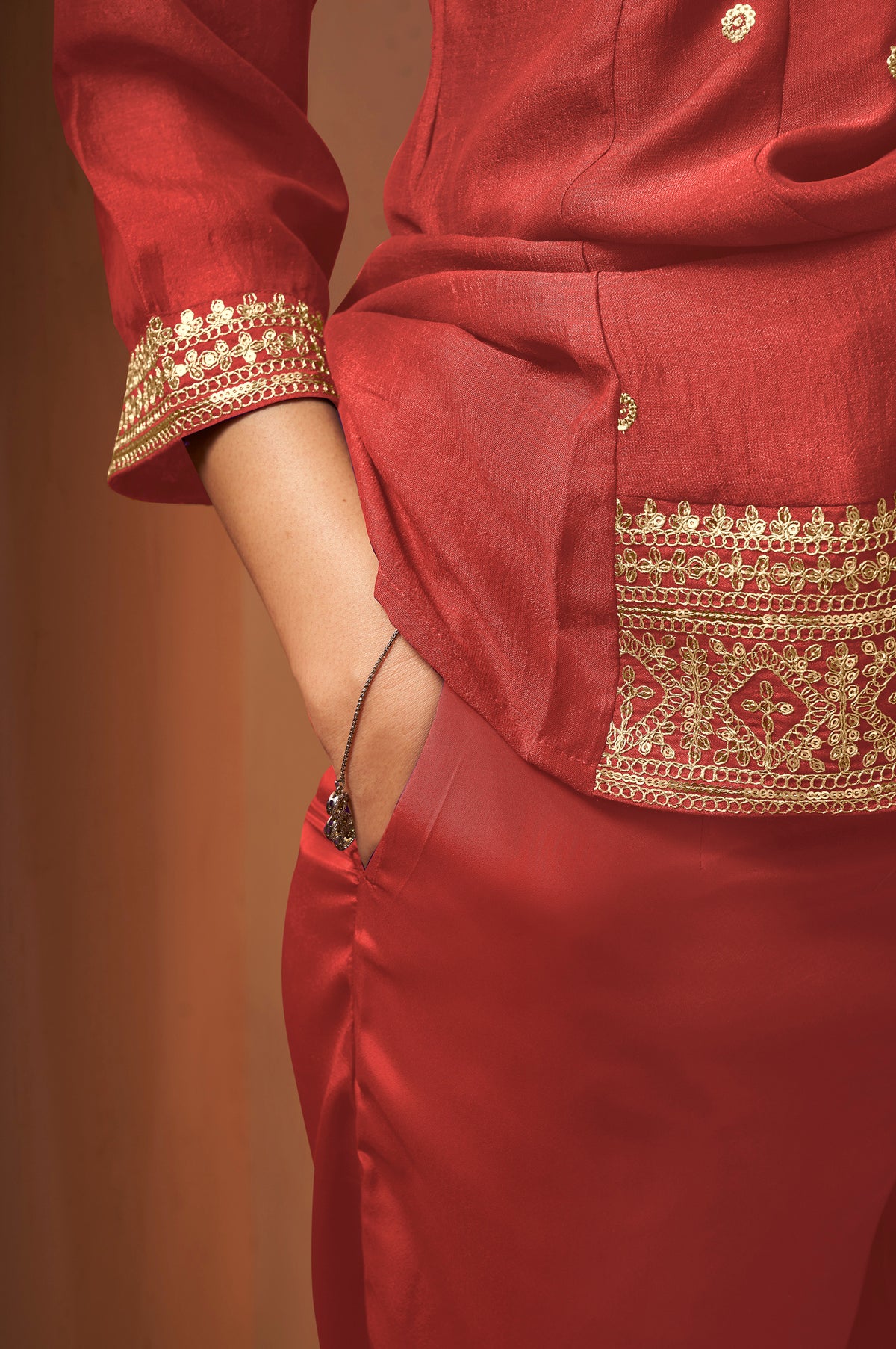 Purple Embroidered Vichitra Silk Kurta Set